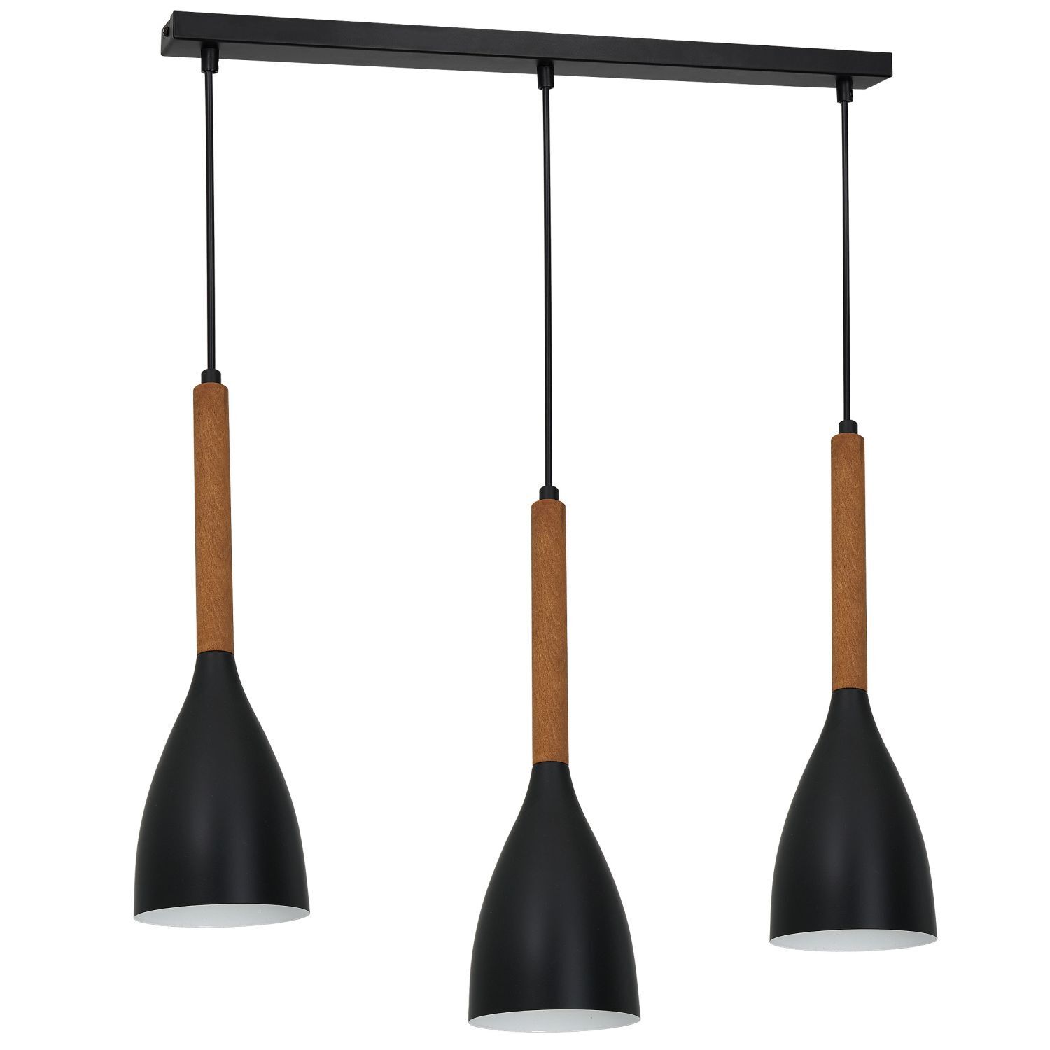 Lampe à suspendre noire métal bois 3 flammes E27 MUZA