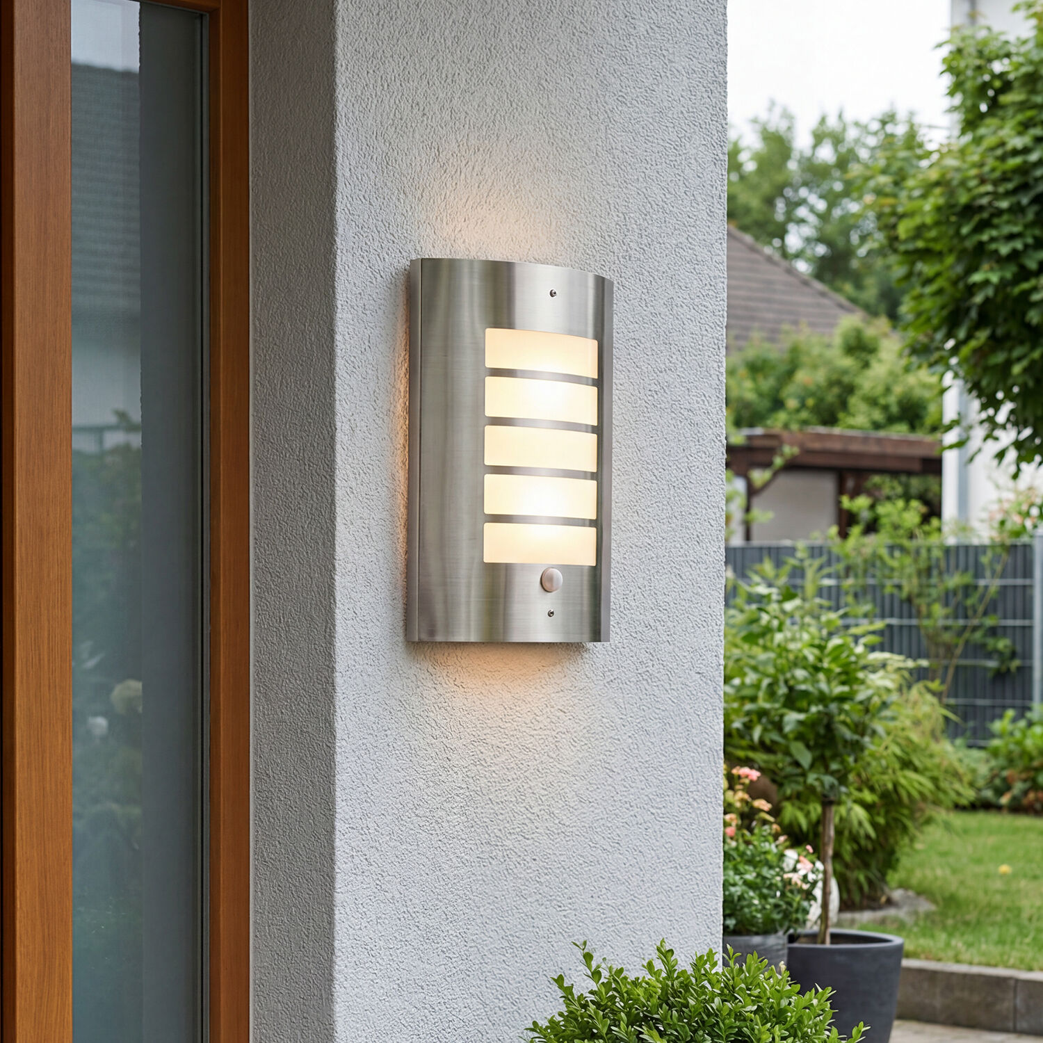 Wandleuchte Bewegungsmelder Edelstahl IP44 wetterfest Außenleuchte, Wandlampe, Stahl, LED, anthrazit
