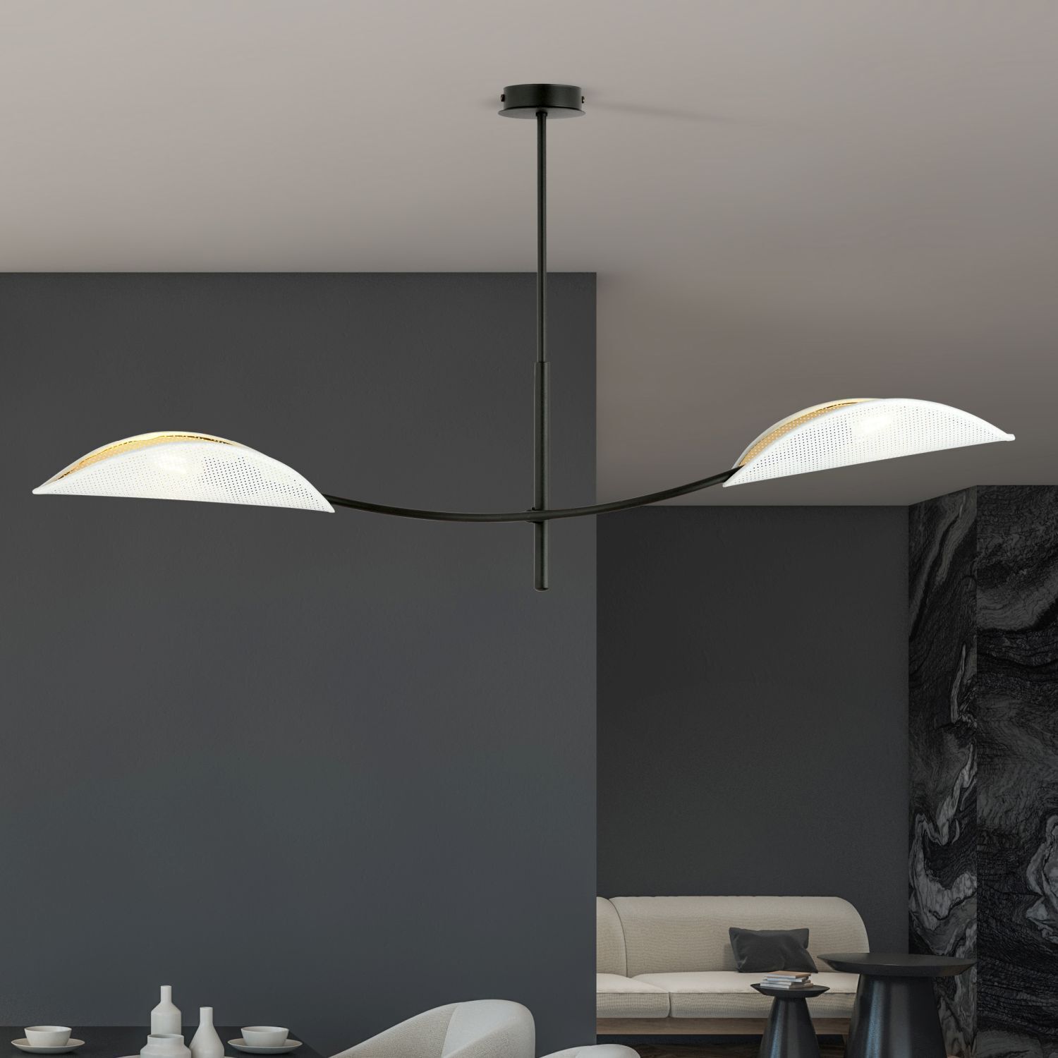 Plafonnier blanc or noir L : 103 cm pivotant 2x E14