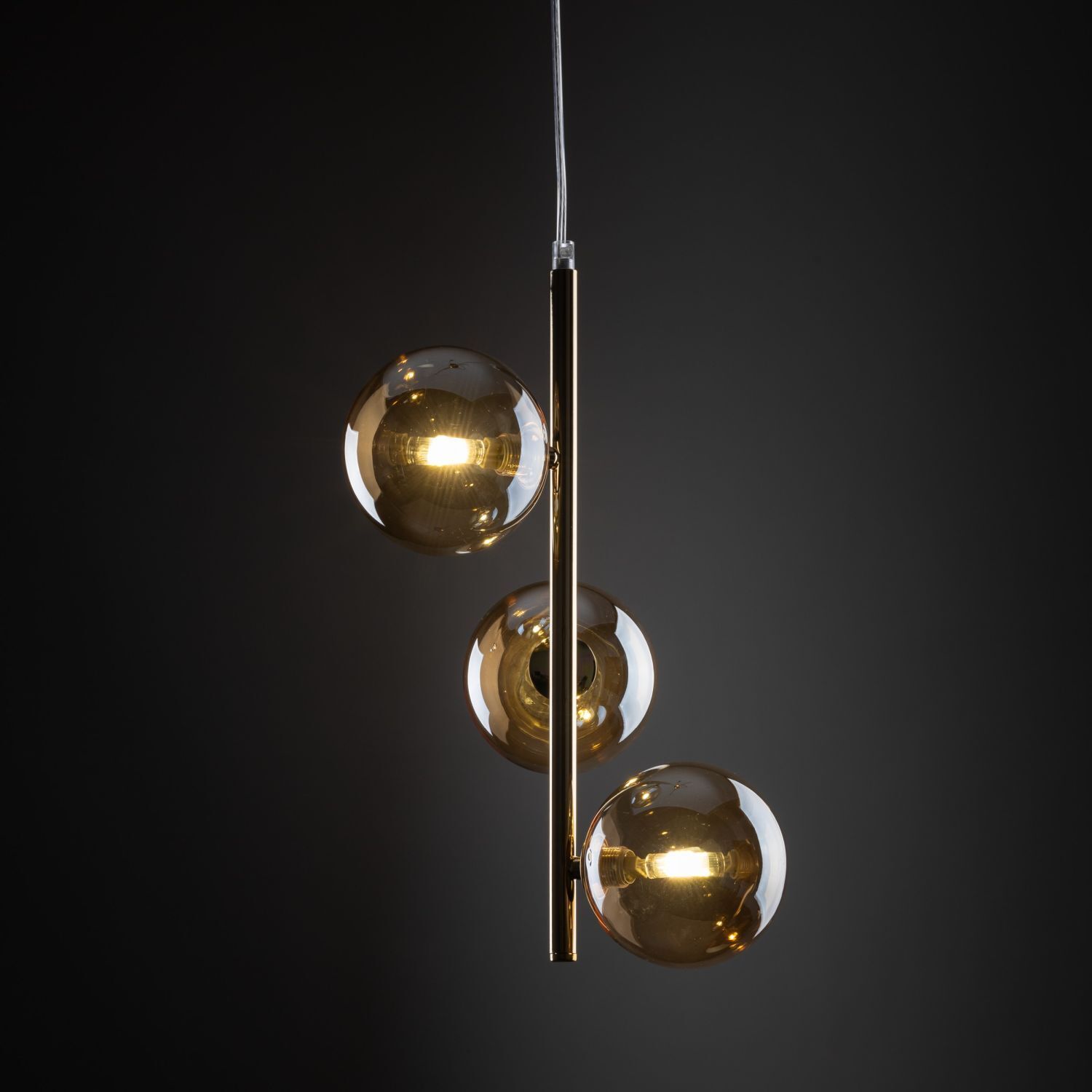 Suspension verre fumé métal L : 23cm en or ambre MIEKE