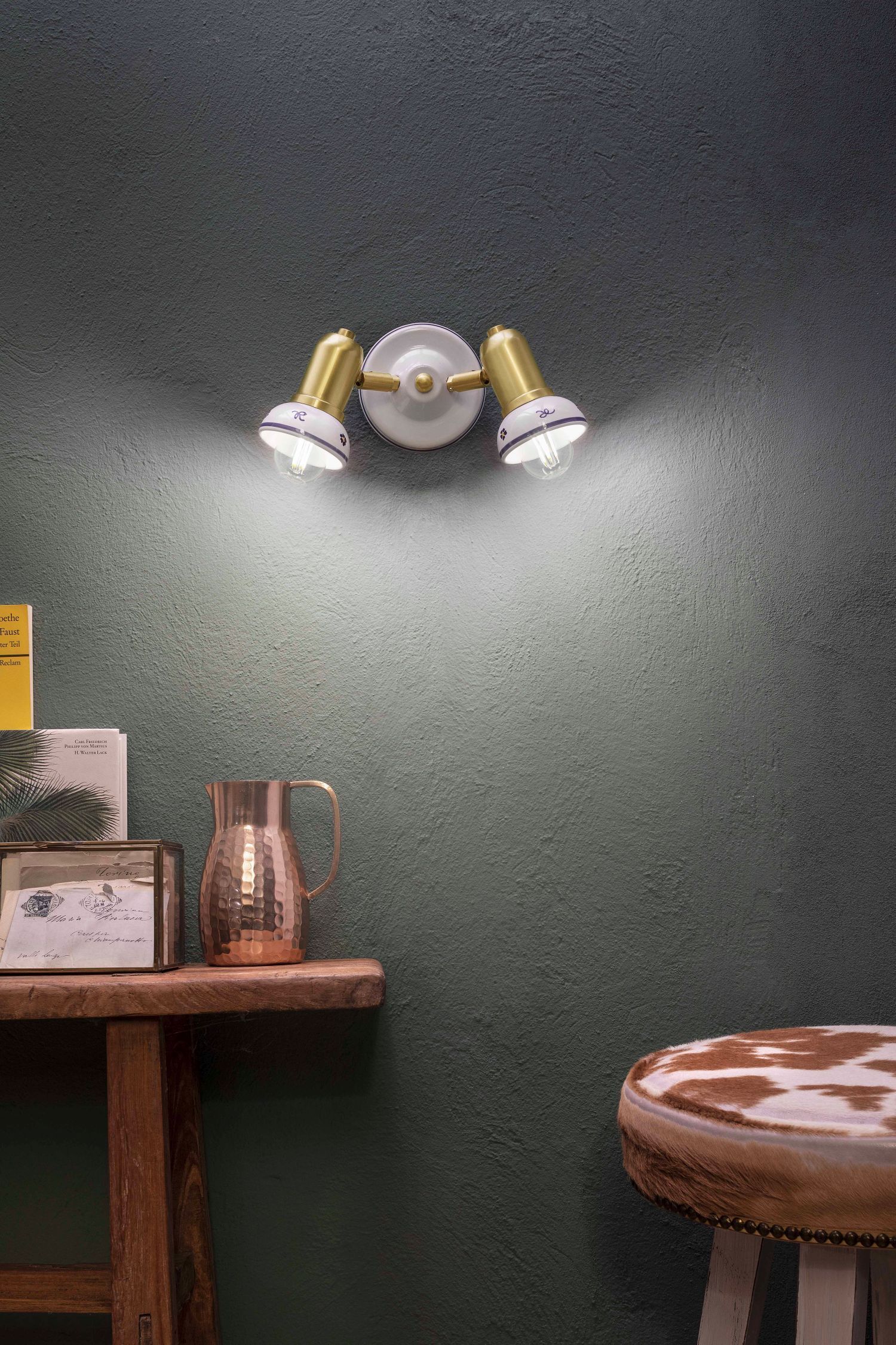 Spot mural métal céramique L : 27 cm E14 orientable Landhaus Beleuchtung, Lampe