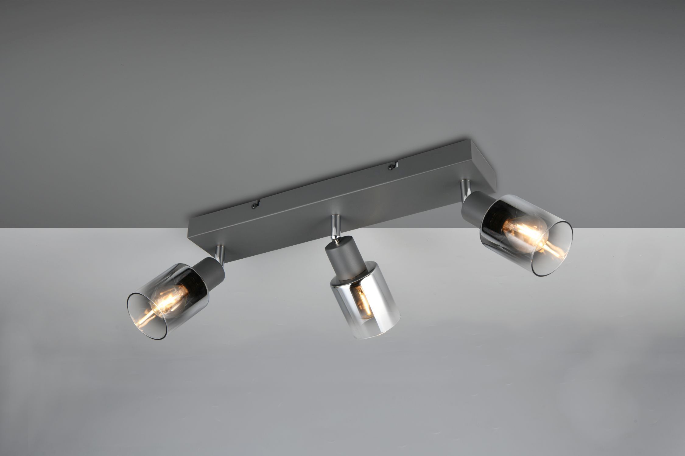Verstellbarer Deckenspot Rauchglas Metall E14 3-flammig Beleuchtung, Deckenleuchte