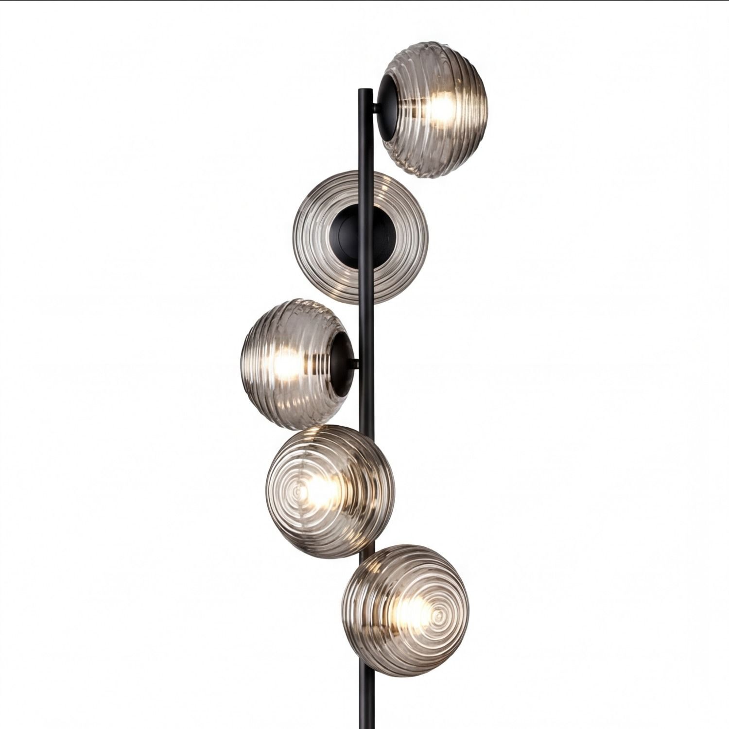 Stehlampe Schwarz Rauchglas Metall Schalter 160 cm E27 Lampen, Stehlampe, Beleuchtung, Ringe, Glasdrehung