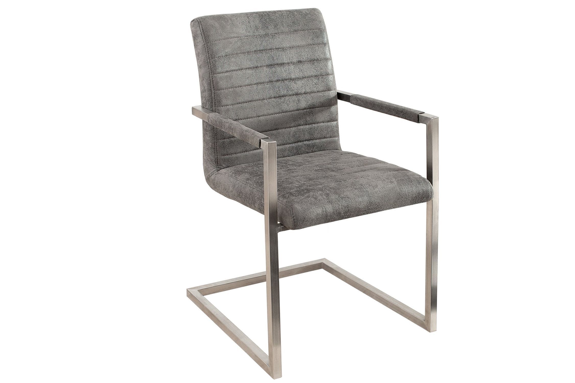 Chaise à bascule Tissu Acier inoxydable Gris Chrome avec accoudoirs Moebel, Stuhl, Sessel