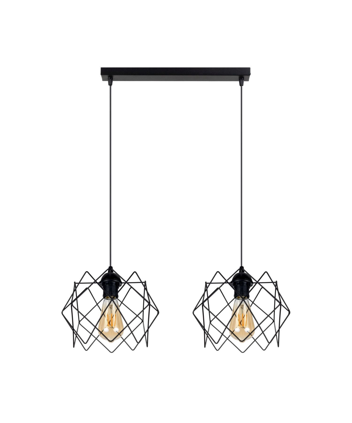 Lampe à suspension allongée Loft Noir Métal E27 2 flammes