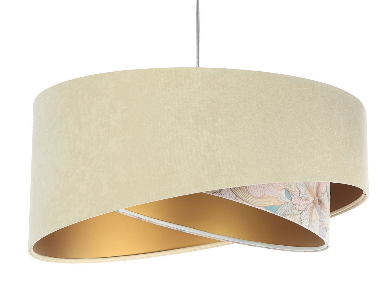 Pendelleuchte rund D: 50 cm E27 Stoff in Beige Creme Gold Lampe, Lampenschirm