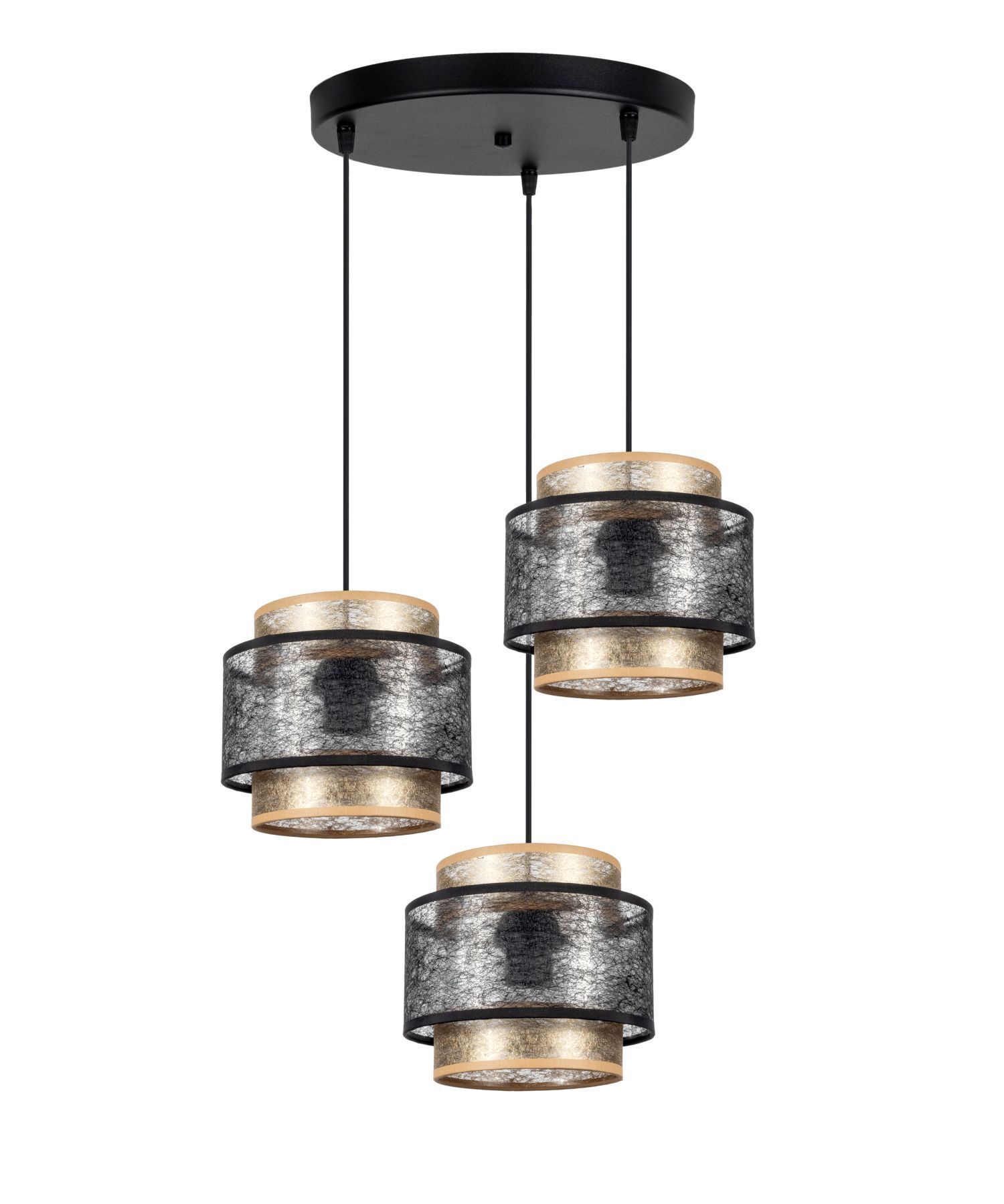 Lampe à suspendre noir éblouissant or E27 tissu Ø38 cm rond