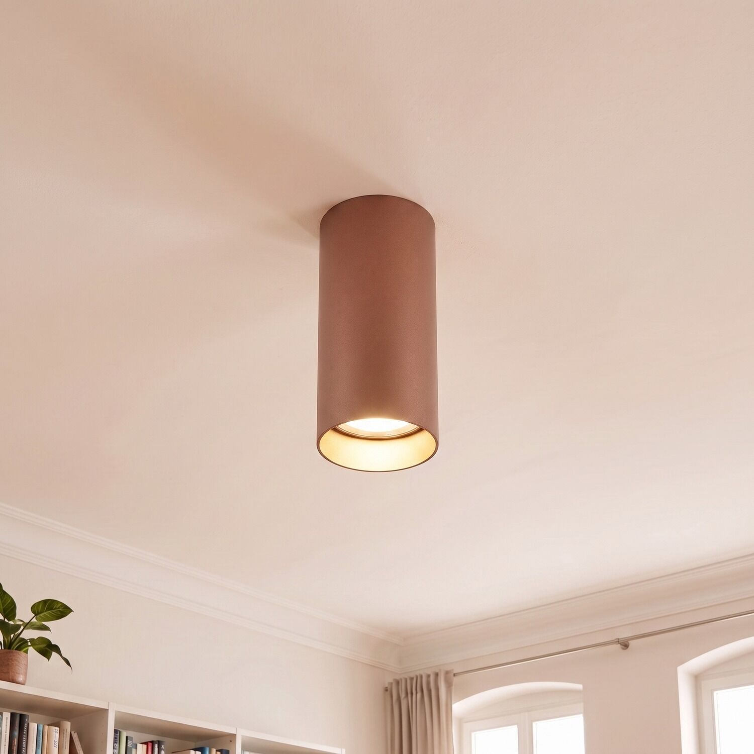 le116849-deckenstrahler-arbeitszimmer-wohnzimmer-flur-kueche-innen-metall-zeitlos-gu10-ip20-kupfer-01 deckenleuchte, deckenmontage, zylindrische lampe, braun, innenbeleuchtung