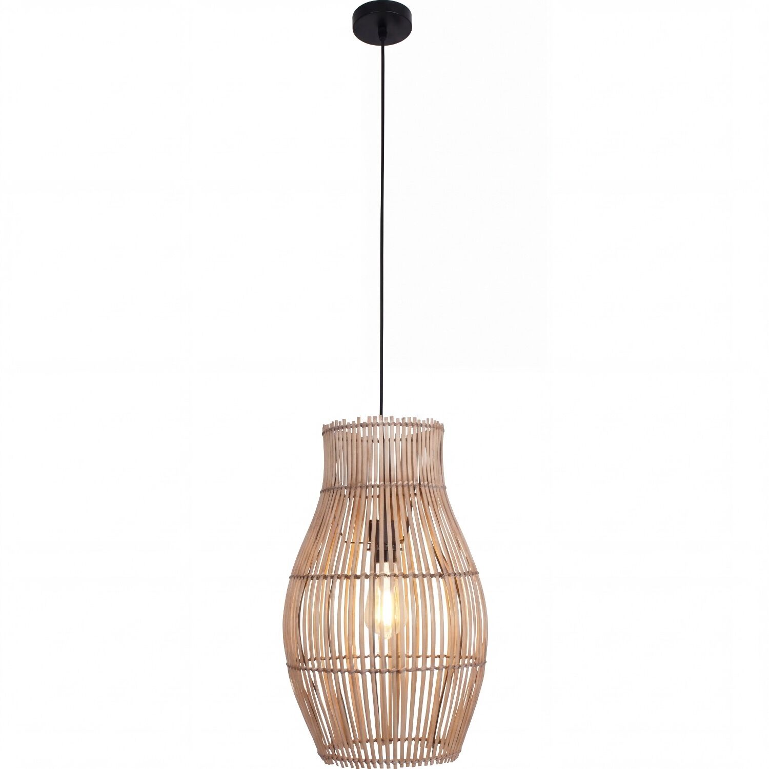 Moderne Pendelleuchte Bambus Natur Schwarz Ø30 cm E27 hängelampe, holz, korb, lufterhellt, e27