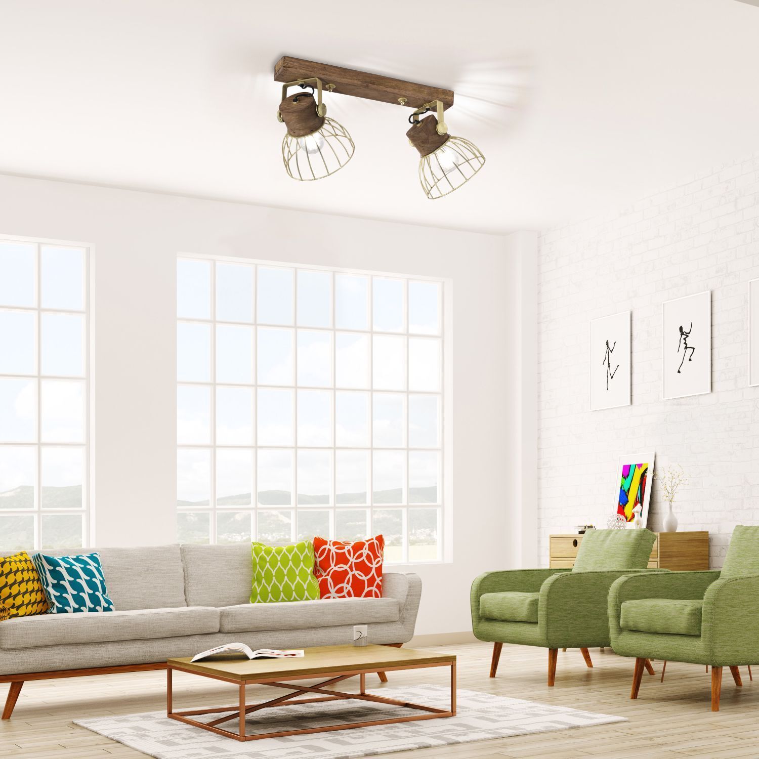 Spot mobile de plafond bois métal 64 cm E27 Vintage Wohnzimmer, Dekoration Ihres Zuhauses, Kaffeetisch, Tabelle, Fenster