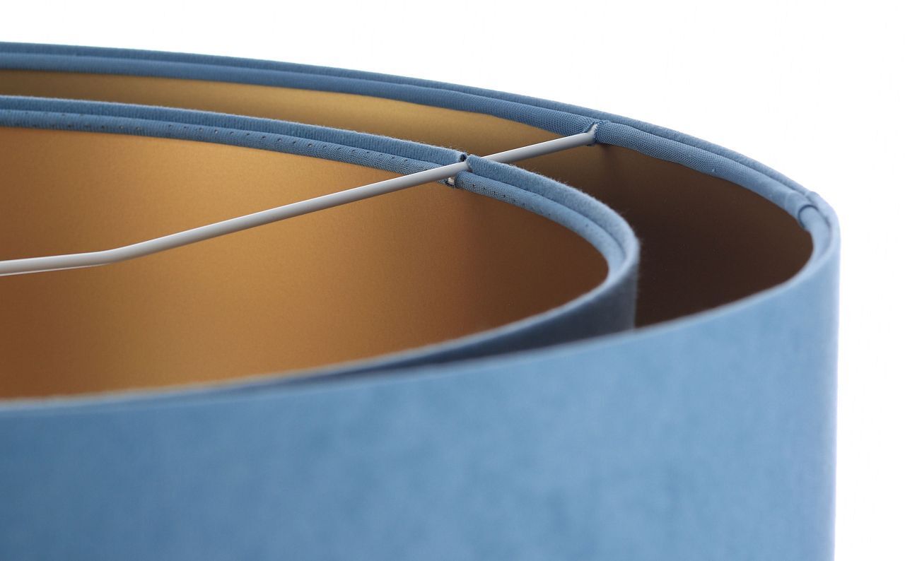 Suspension ronde D : 50 cm E27 Bleu Or Tissu aspect velours