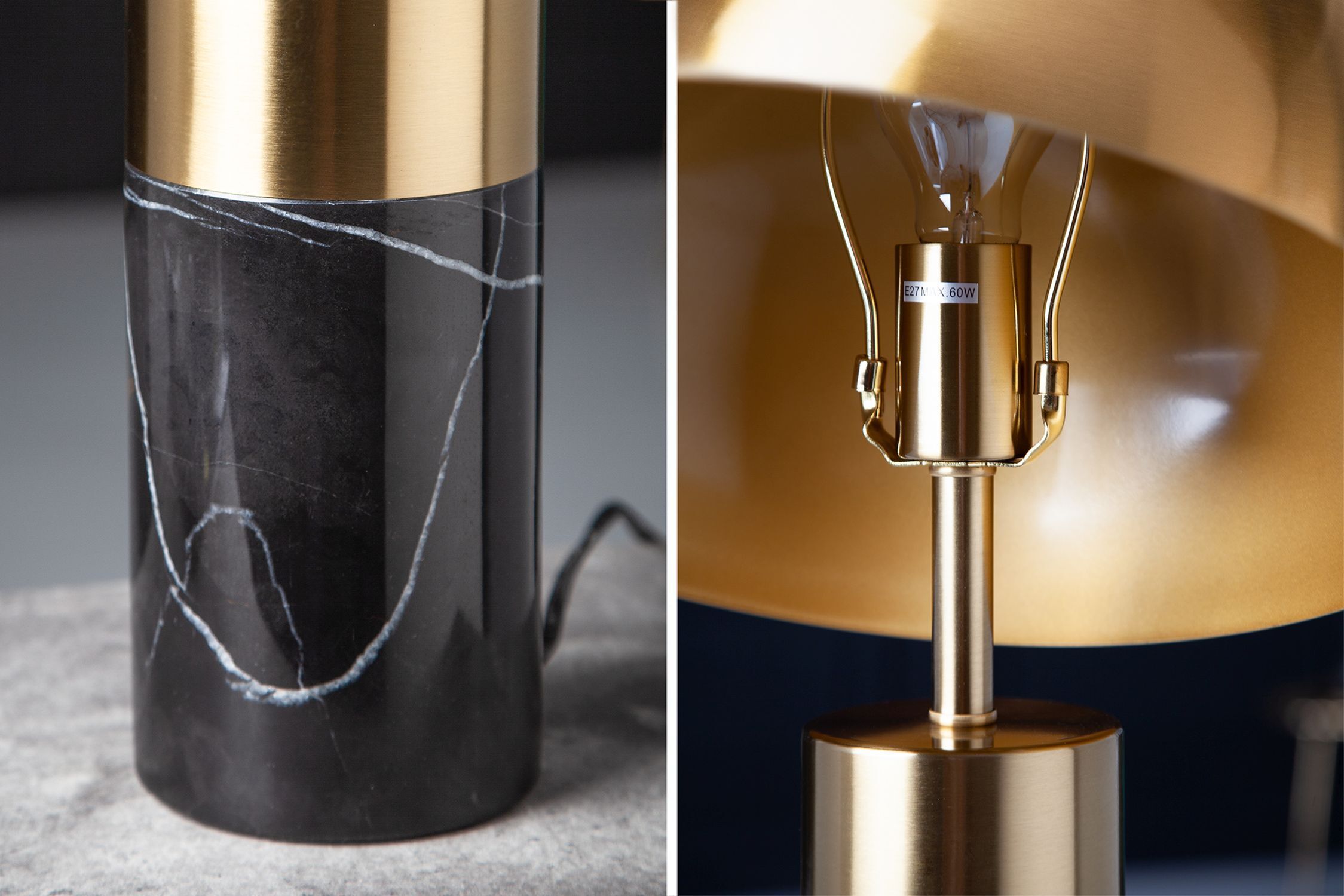 Lampe de table métal noir or liseuse E27 hauteur 52 cm