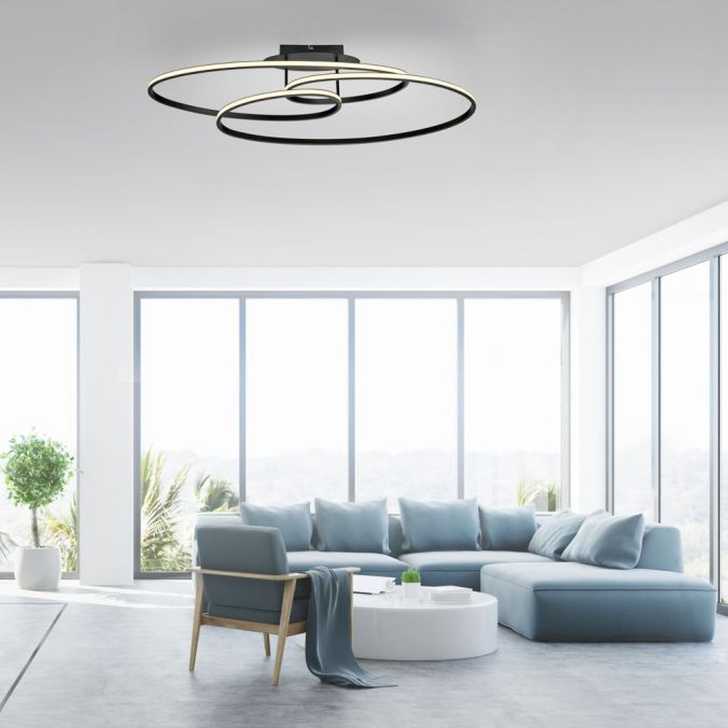 Plafonnier LED Métal Noir 3000 K anneaux décoratifs