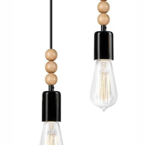 Noir Lampe suspendue en bois 5-flmg longue table à manger