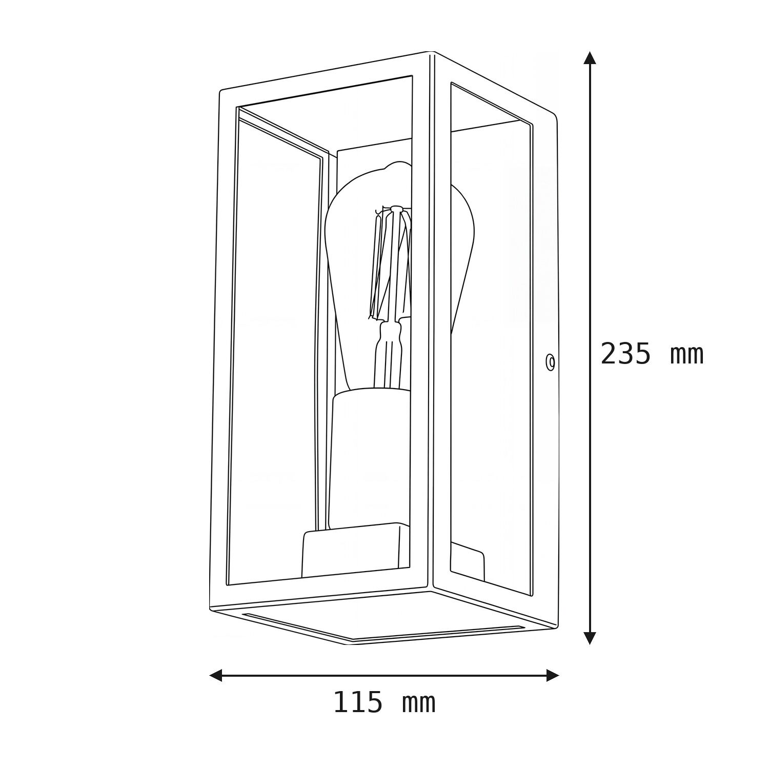 Wandlampe, Wandleuchte, Glühbirne, Linienzeichnung, Maße-235mm-115mm