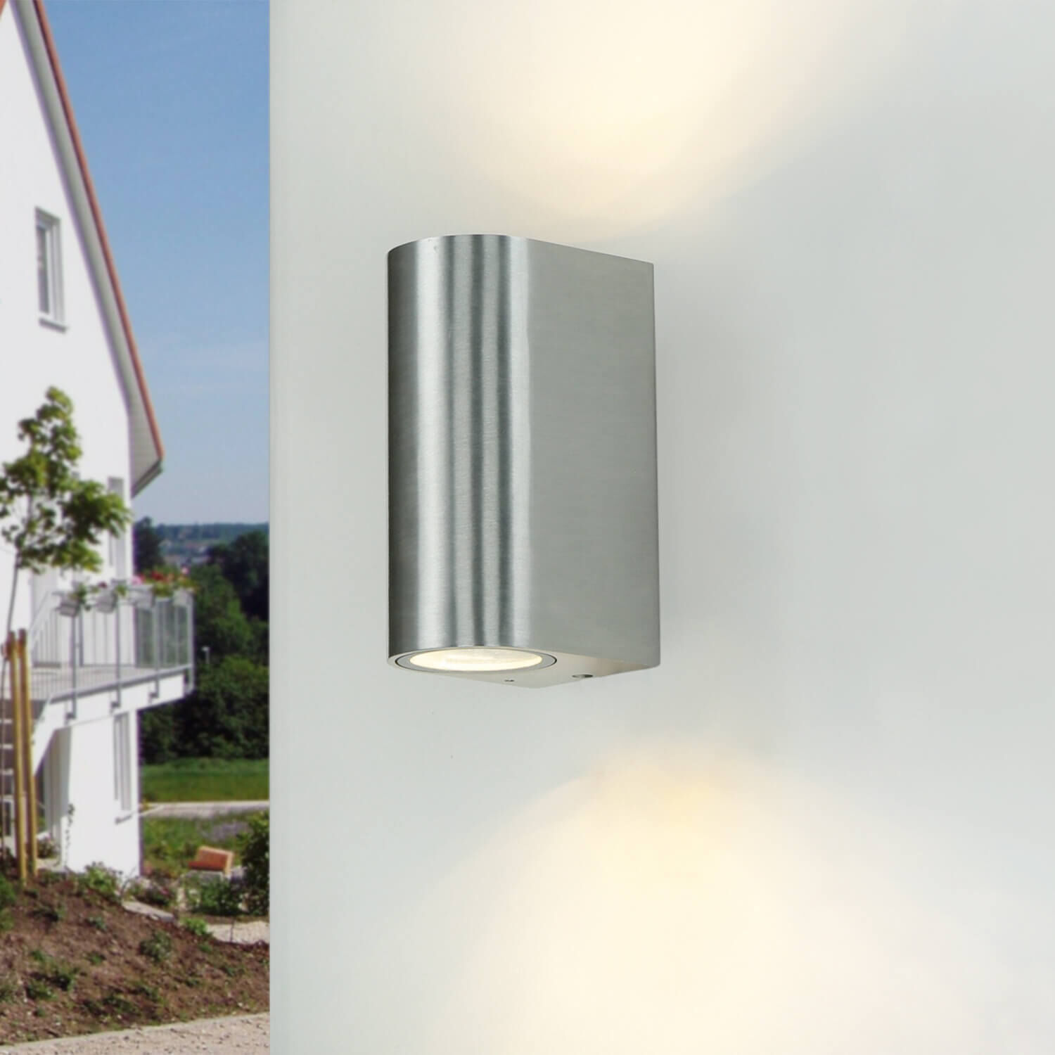 Noble luminaire extérieur Up & Down Spot argenté AALBORG