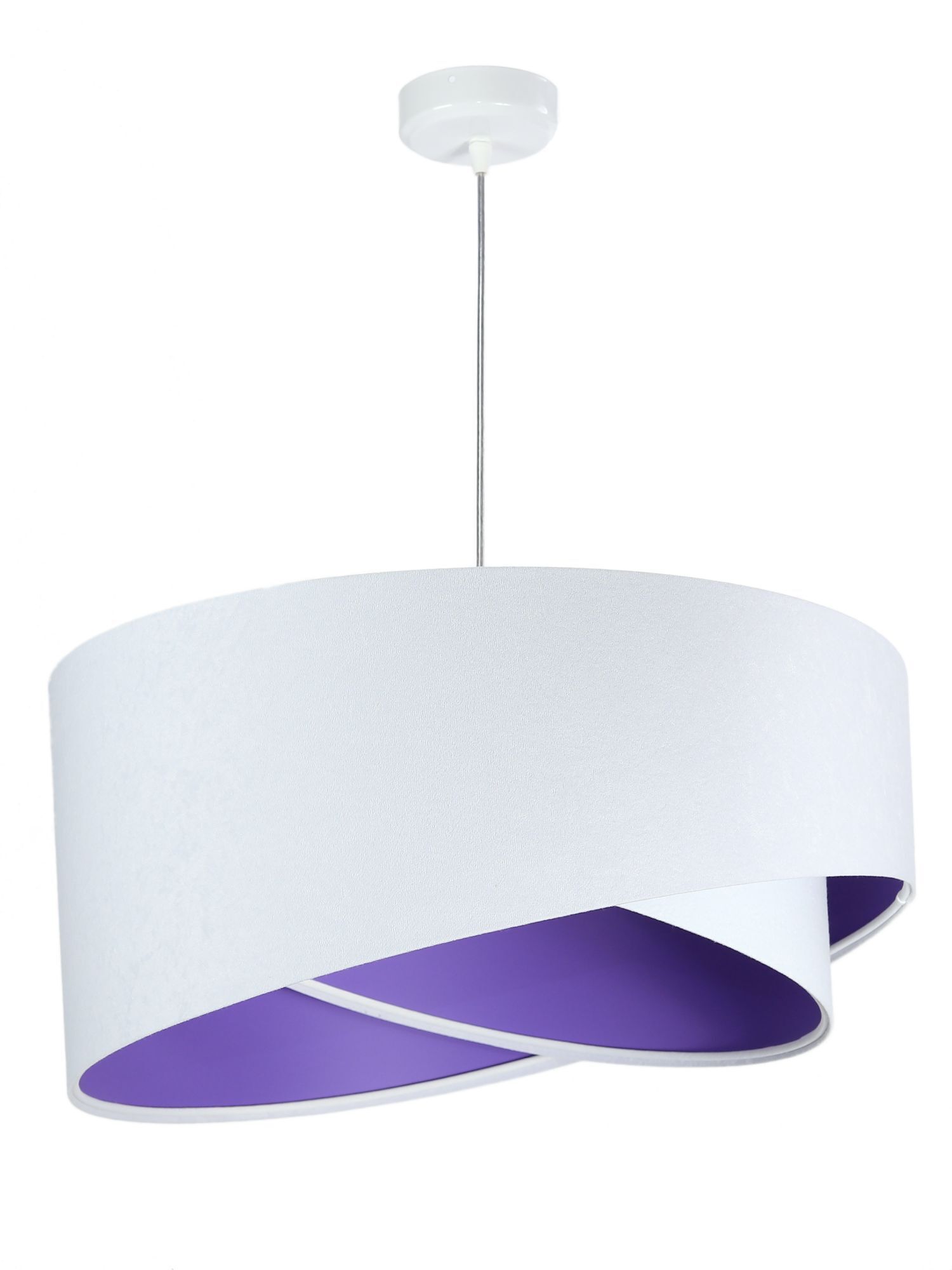 Lampe à suspendre tissu rond Ø50cm blanc violet salon