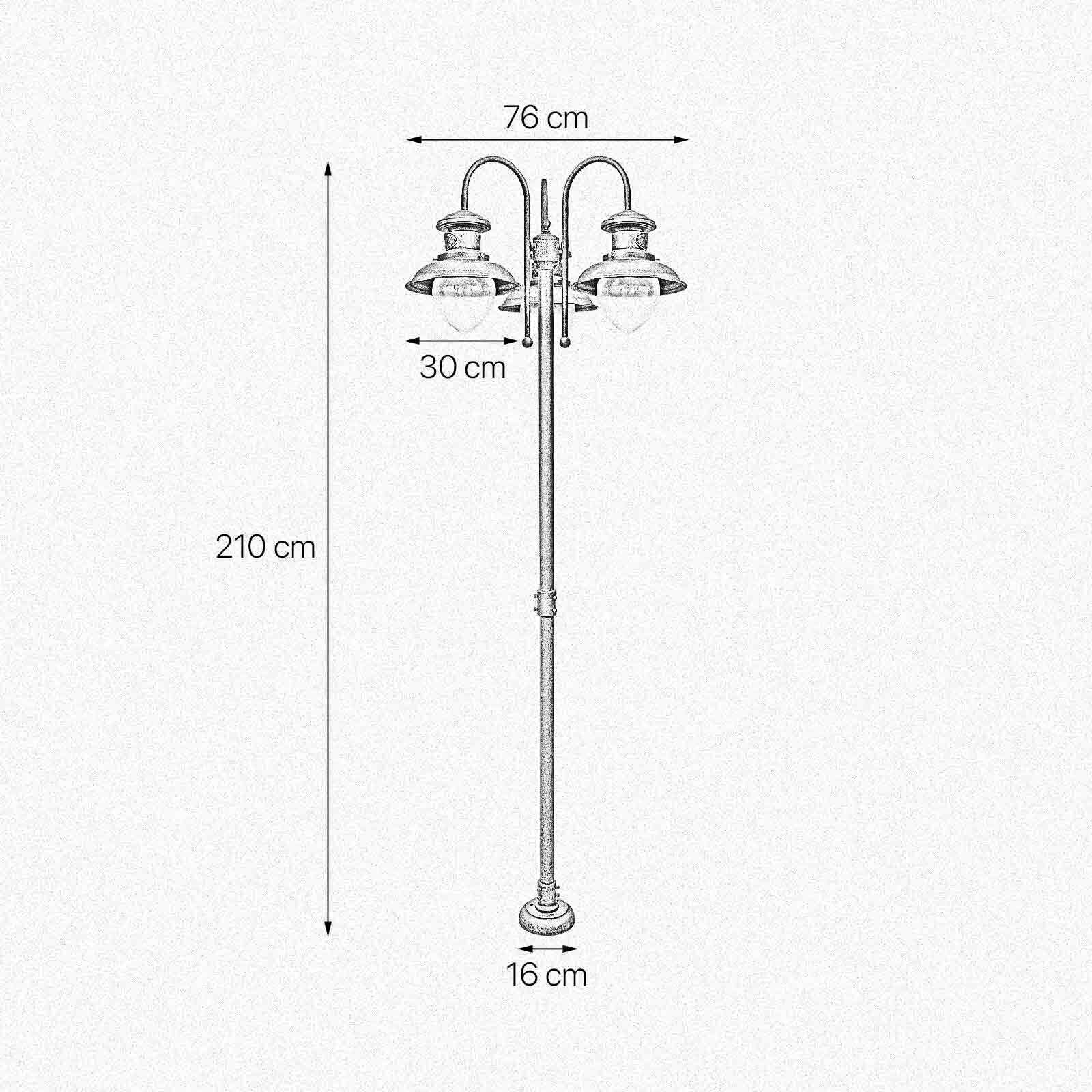 Lampe d'allée 3 flammes IP44 E27 210 cm laiton verre Drinnen