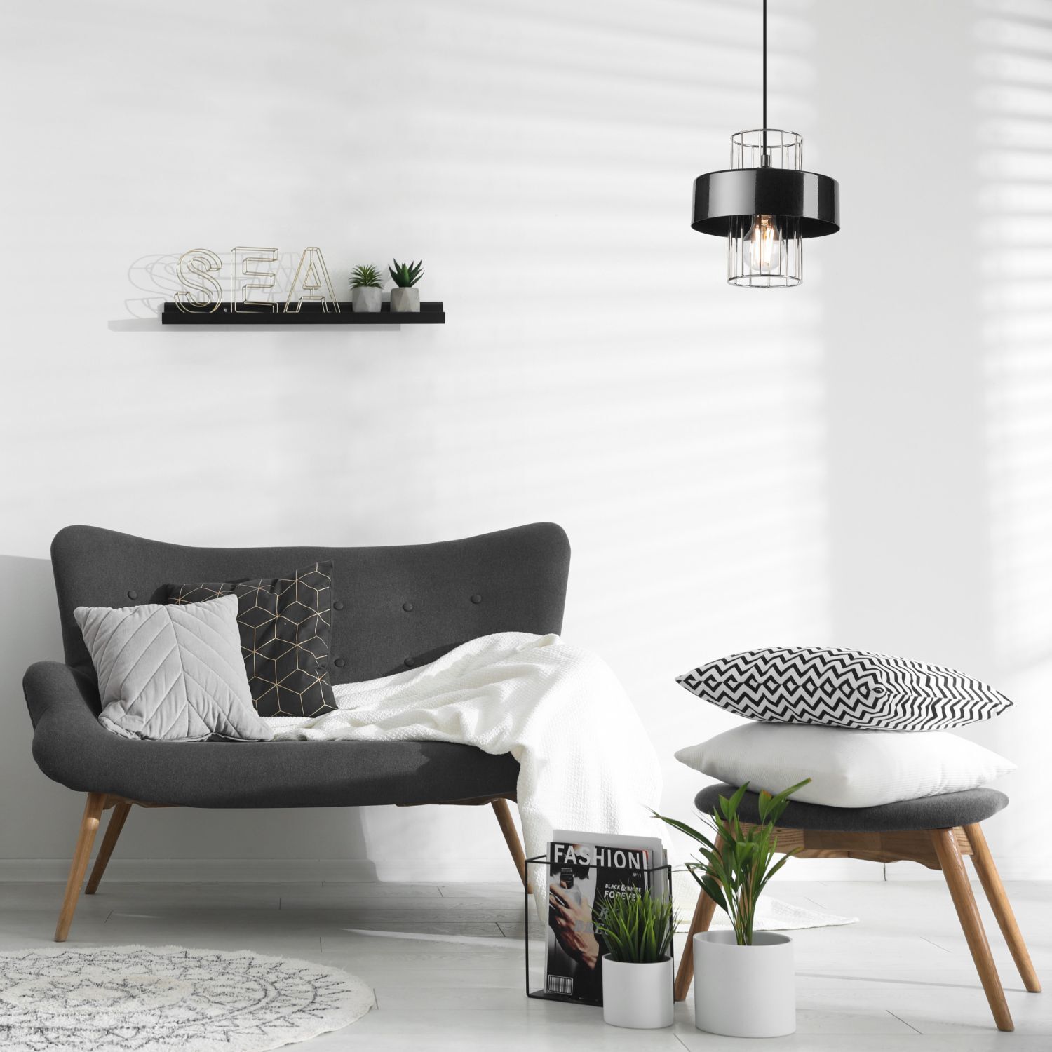 Lampe à suspendre métal noir chrome Ø 20 cm E27 réglable en hauteur