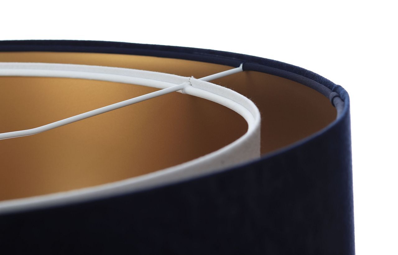 Pendelleuchte Stoff Blau Weiß Gold E27 rund D: 50 cm Lampe, Lampenschirm