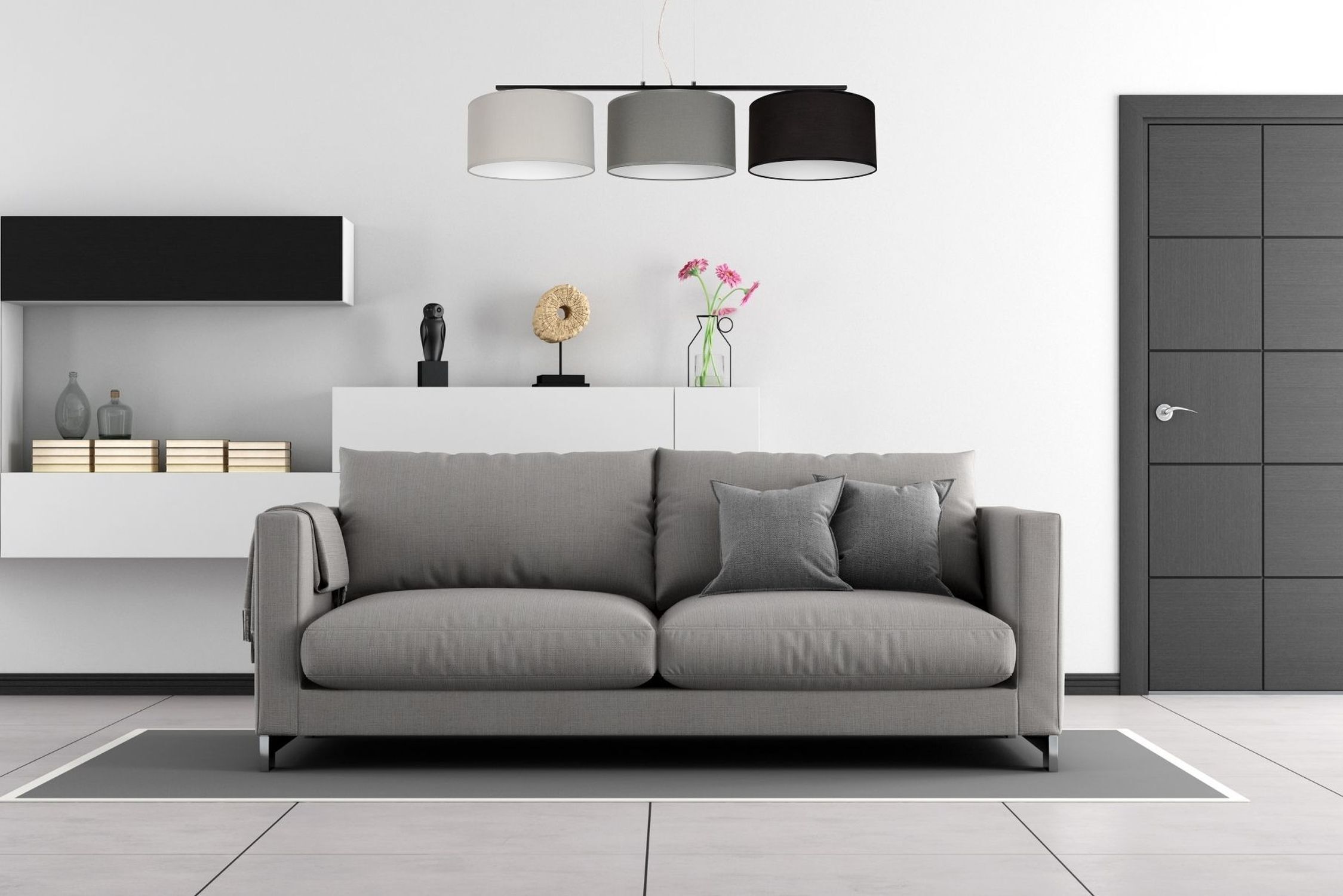 Lampe à suspendre métal tissu E27 100 cm gris graphite noir