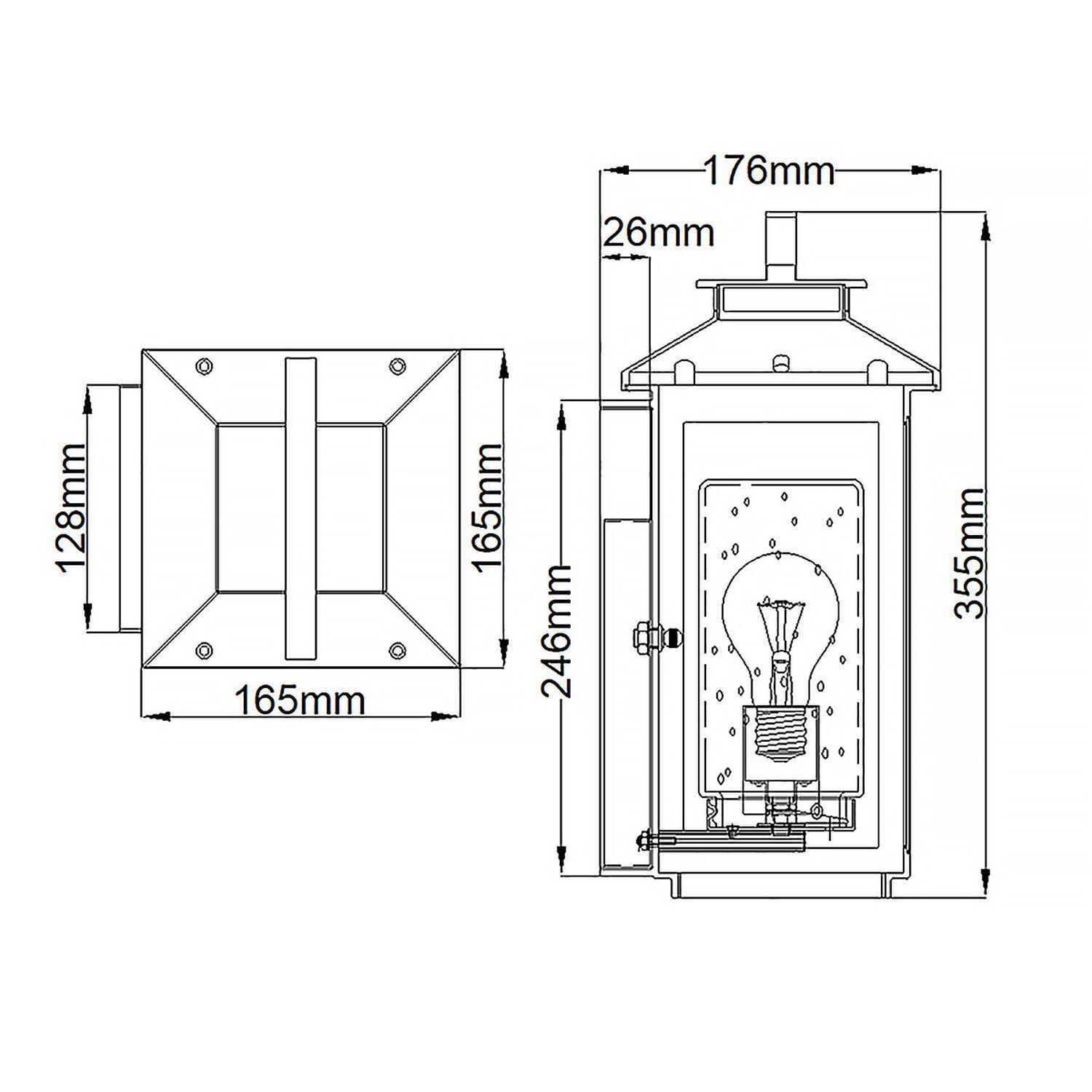 Applique murale extérieure E27 IP44 hauteur 35,5 cm design vintage CAD-Diagramm, Diagramm, Handlung