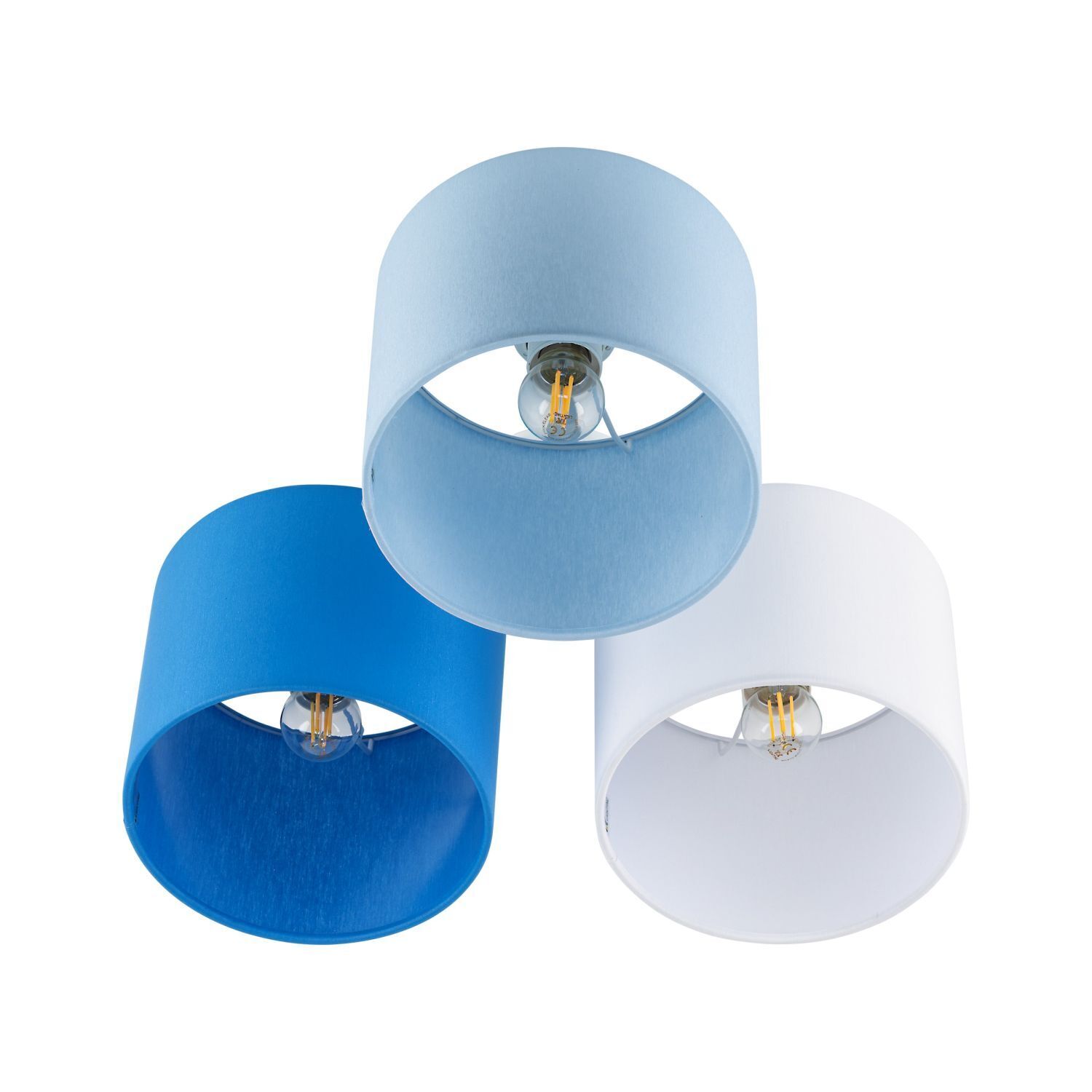 Lampe de chambre d'enfant bleu blanc 3 flammes tissu E27 plafond