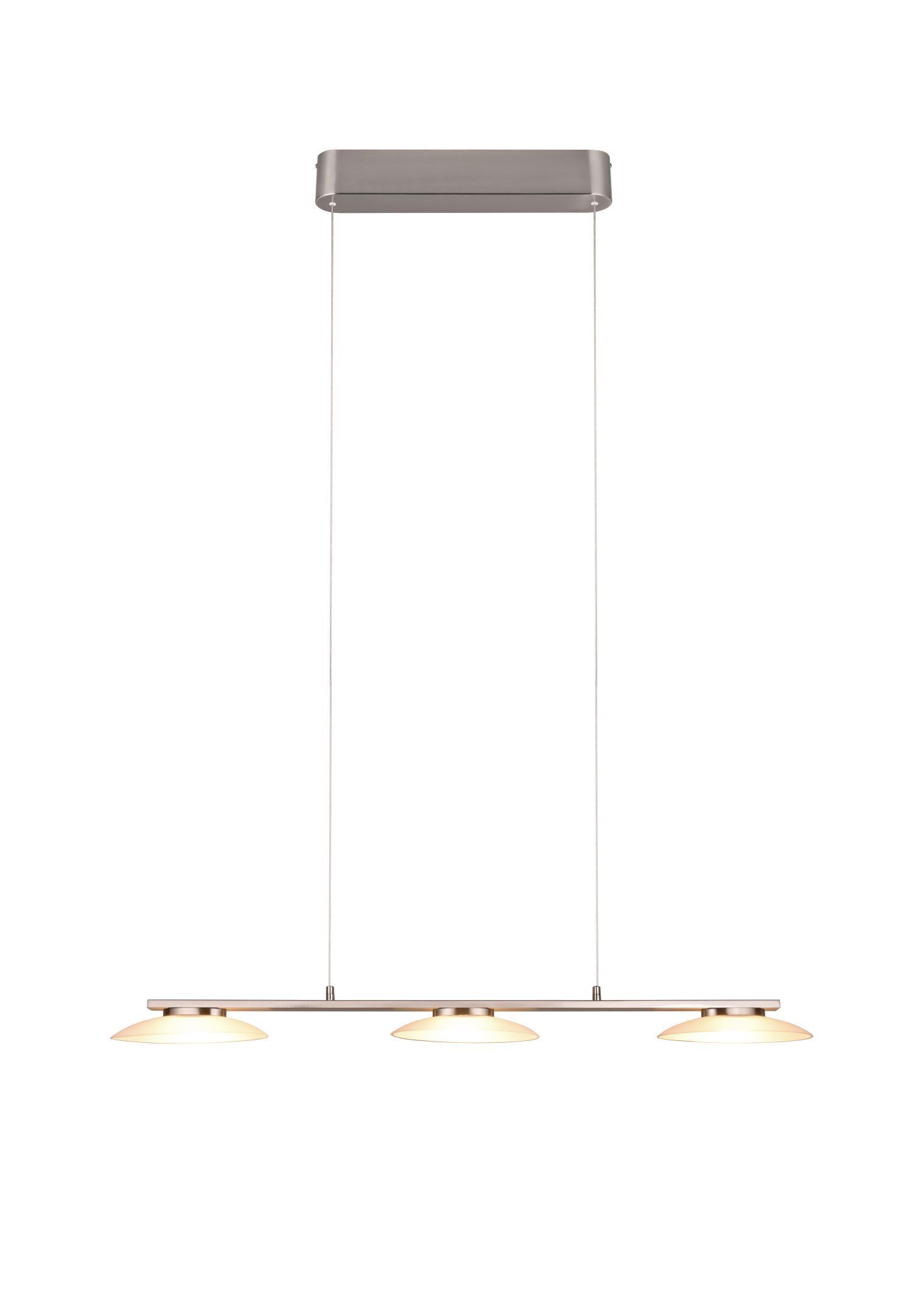 Suspension LED métal verre nickel 3 flammes 102 cm Lampe