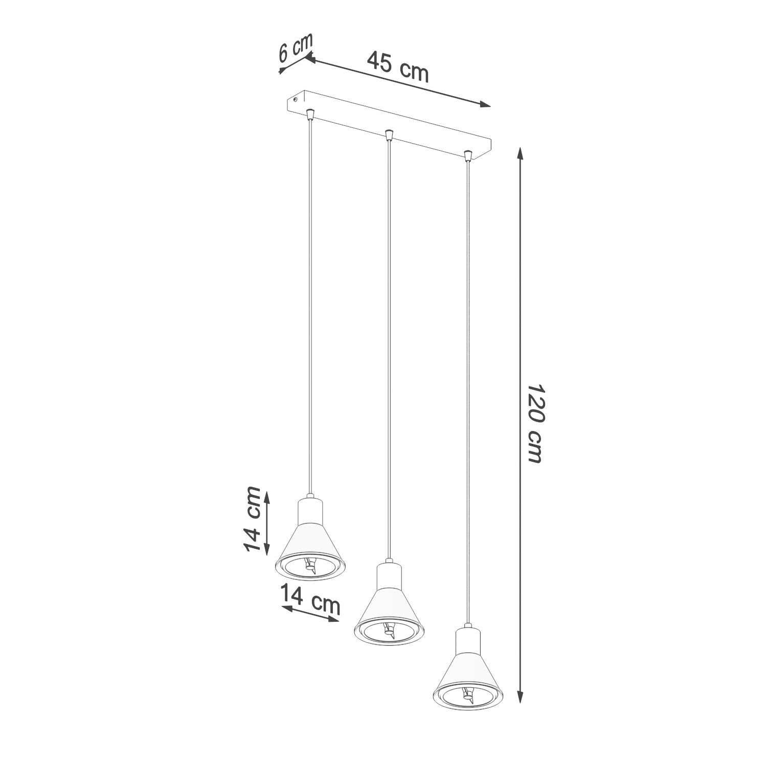 Lampe à suspendre Blanc 3 flammes L : 45 cm ES111 Rétro Métal