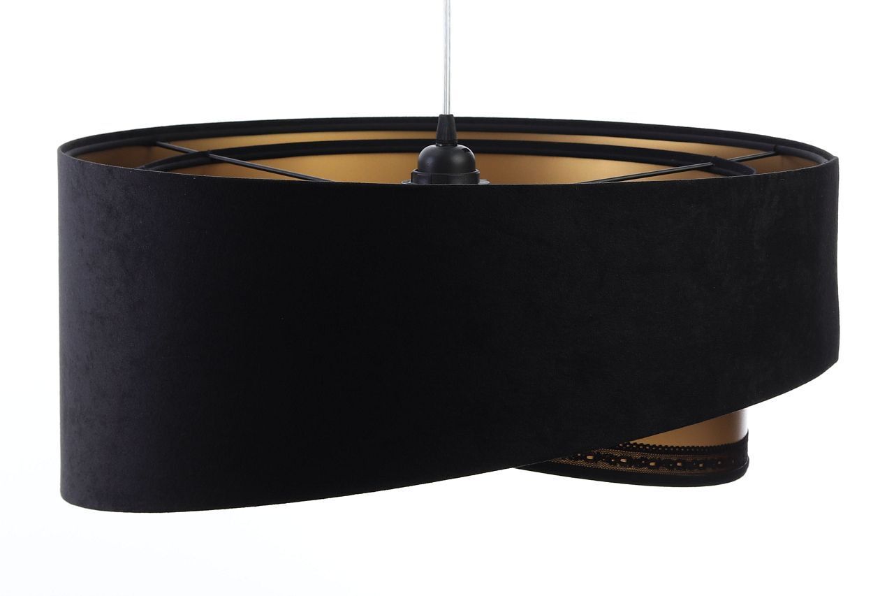 Lampe à suspendre E27 ronde Ø 50 cm Noir Or Tissu Dentelle Moderne