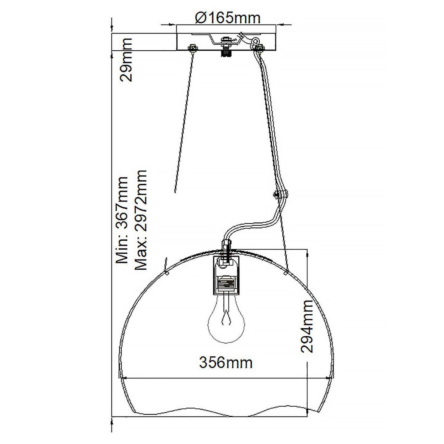 Suspension en métal ronde Ø 35,6 cm H : max. 297,2 cm