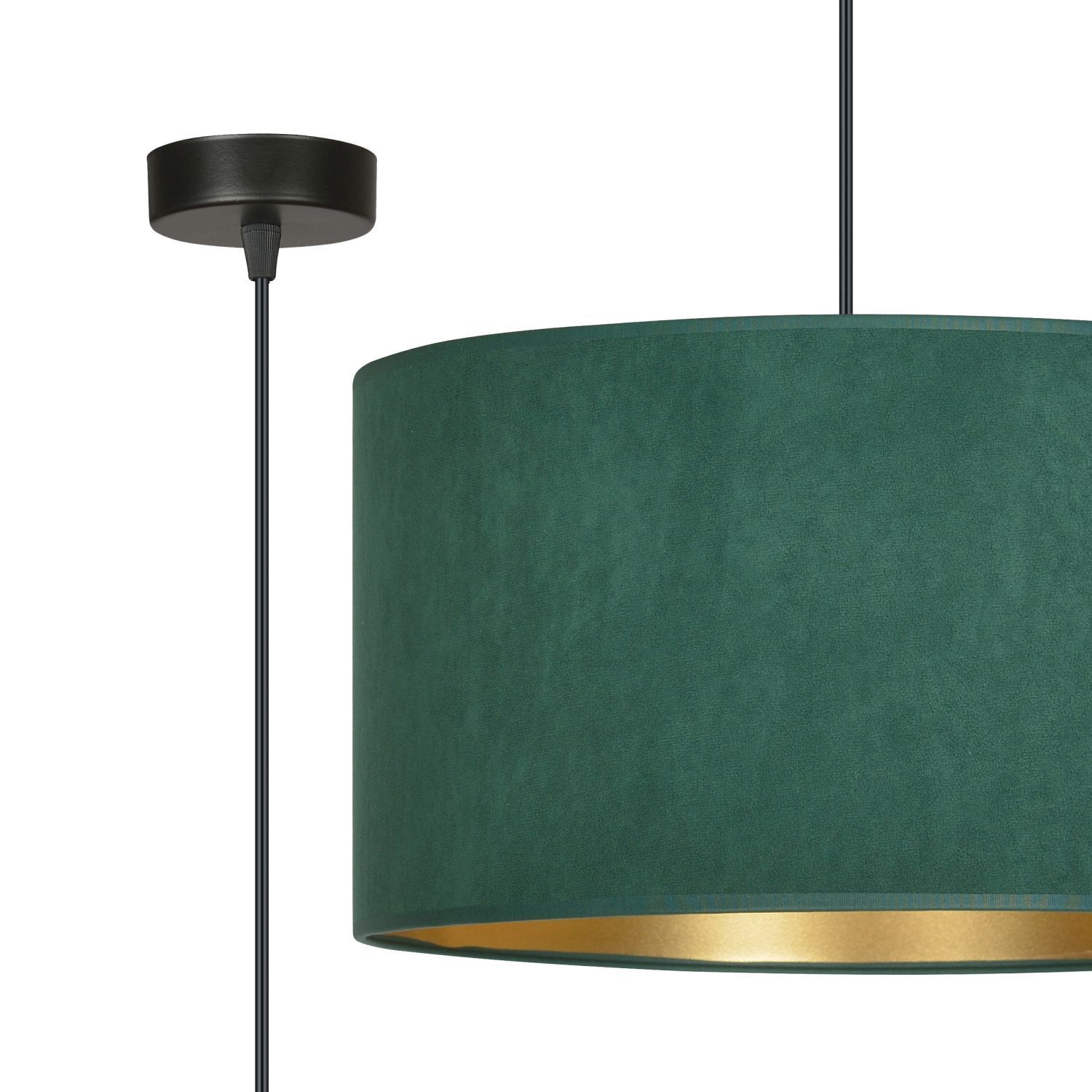 Suspension Vert Or Noir Ø 35 cm rond E27 Tissu Métal