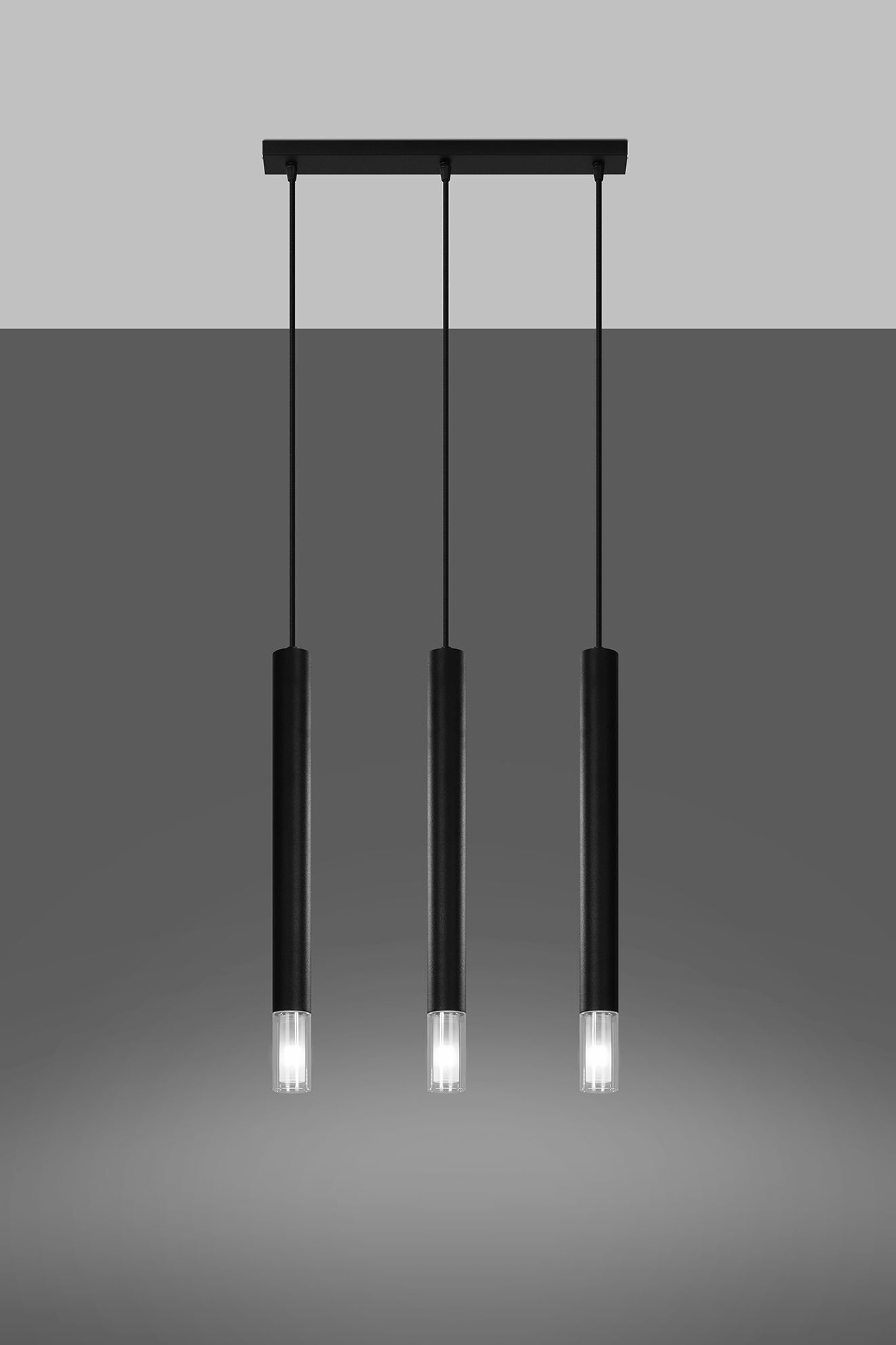 Lampe à suspendre noire métal verre 3 flammes G9 étroite