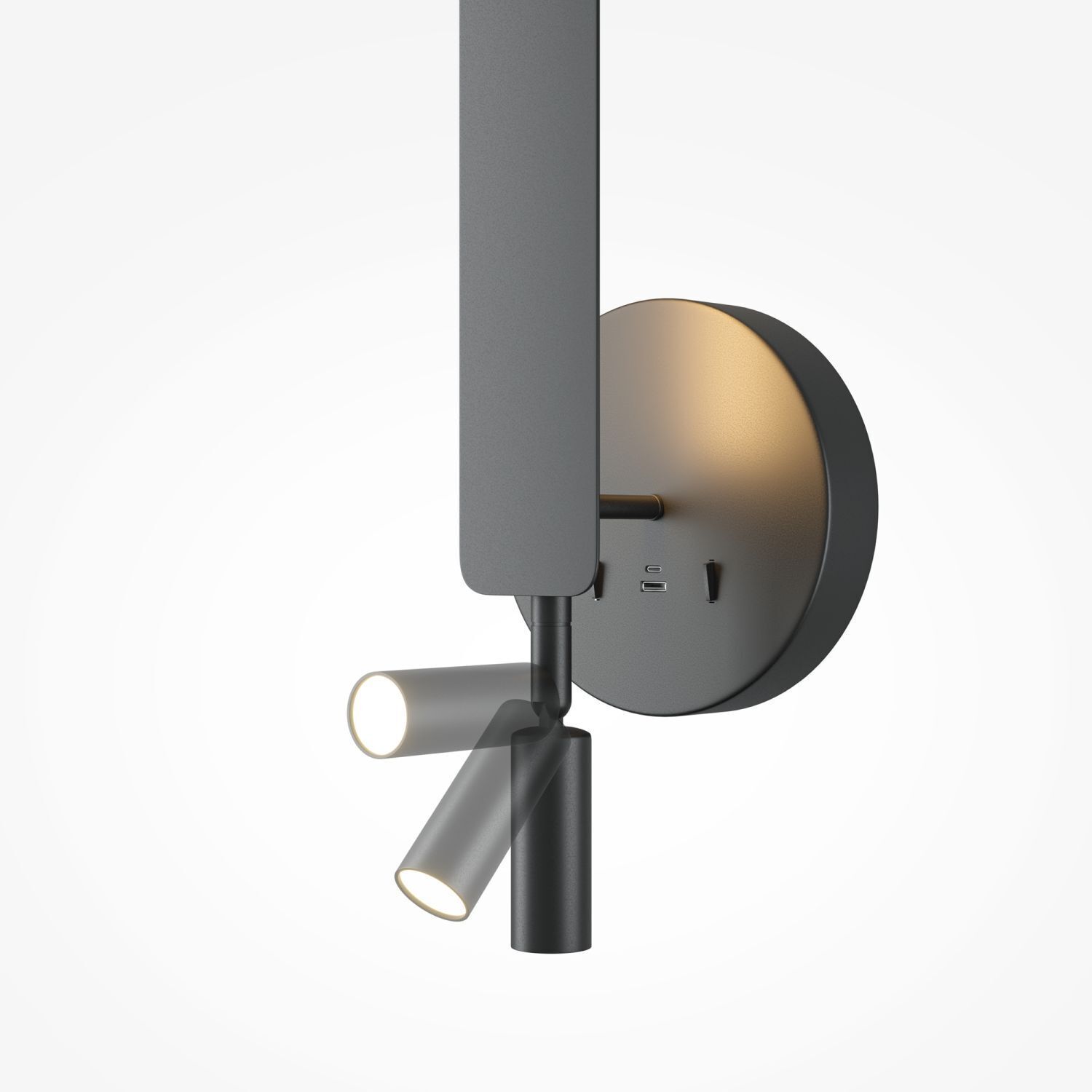 LED Wandlampe Schwarz H:51,6 cm 3000 K Schalter USB Wandlampe, Wandleuchte, Metall, Gebürstetes Metall, Bodenplatte