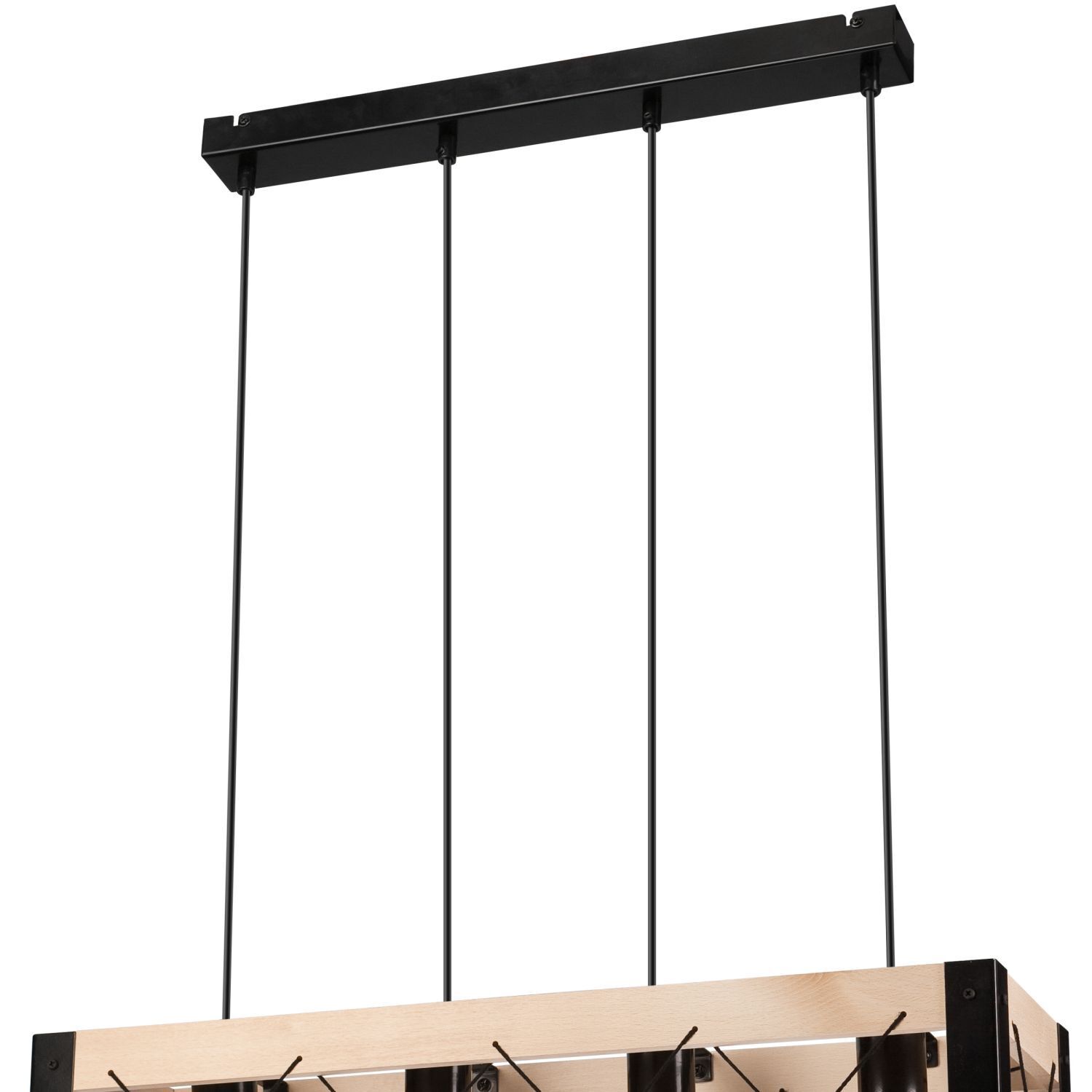 Suspension Bois Métal 4x E27 L : 63 cm Noir Naturel Rustique