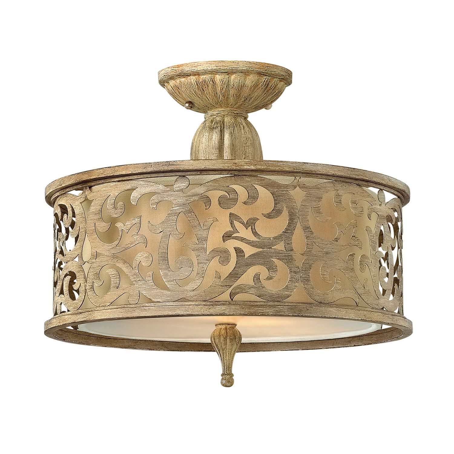 Plafonnier crème métal lin rond salon