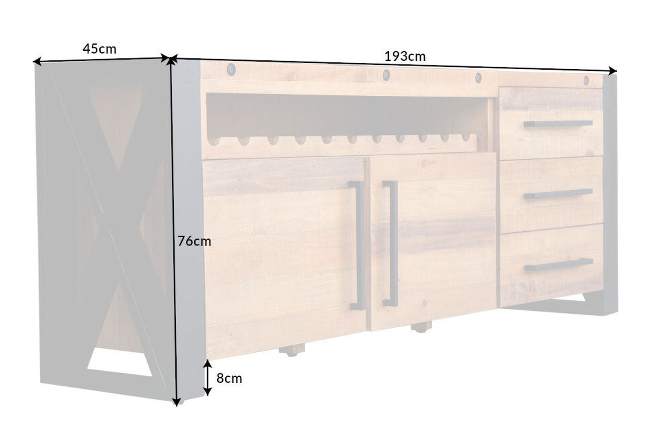 Grand sideboard bois fer 195 cm de large design industriel Moebel, Anrichte, Kabinett, Postfach