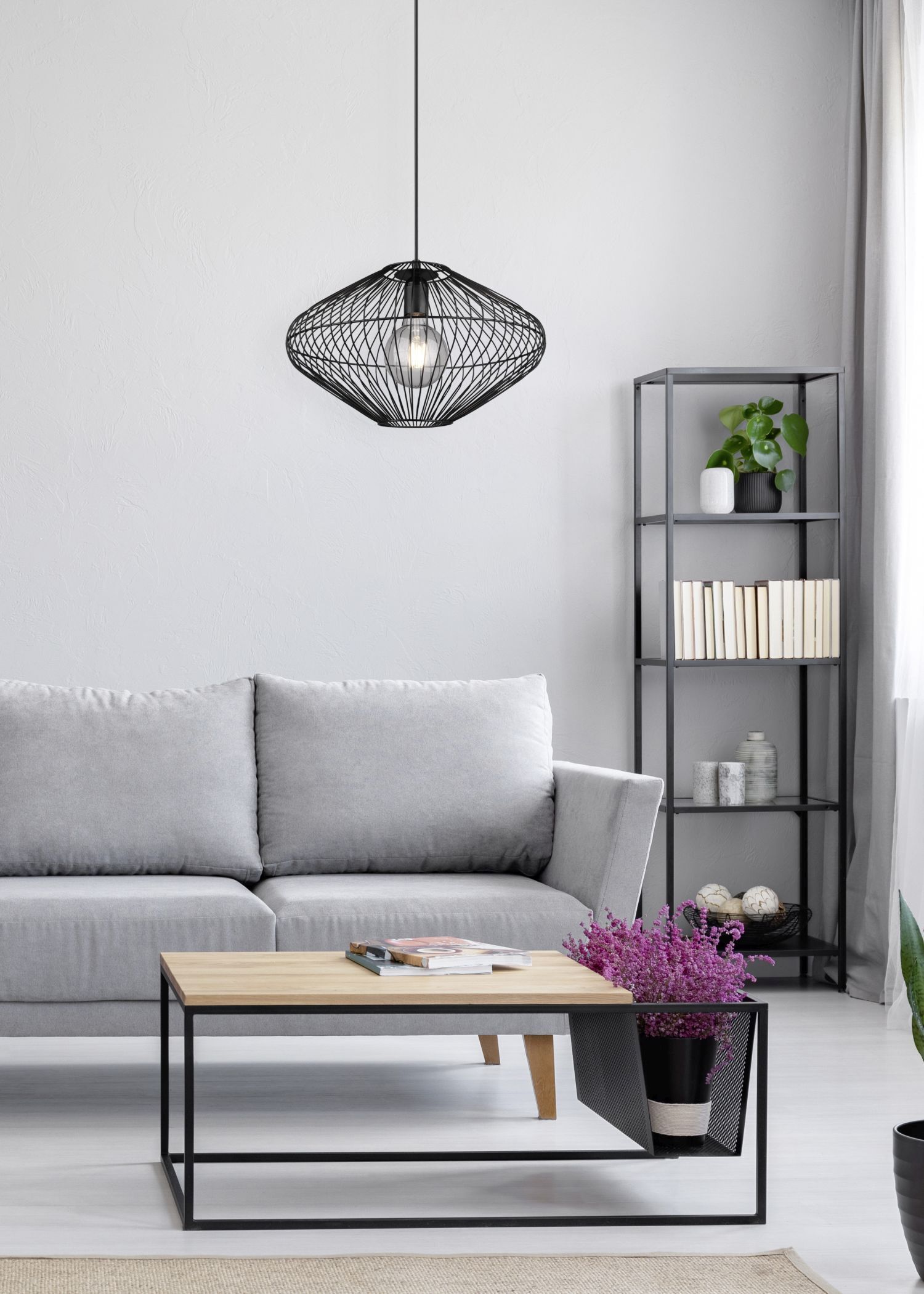 Lampe à suspendre noire Abat-jour filaire Métal E27 Ø38 cm Rétro