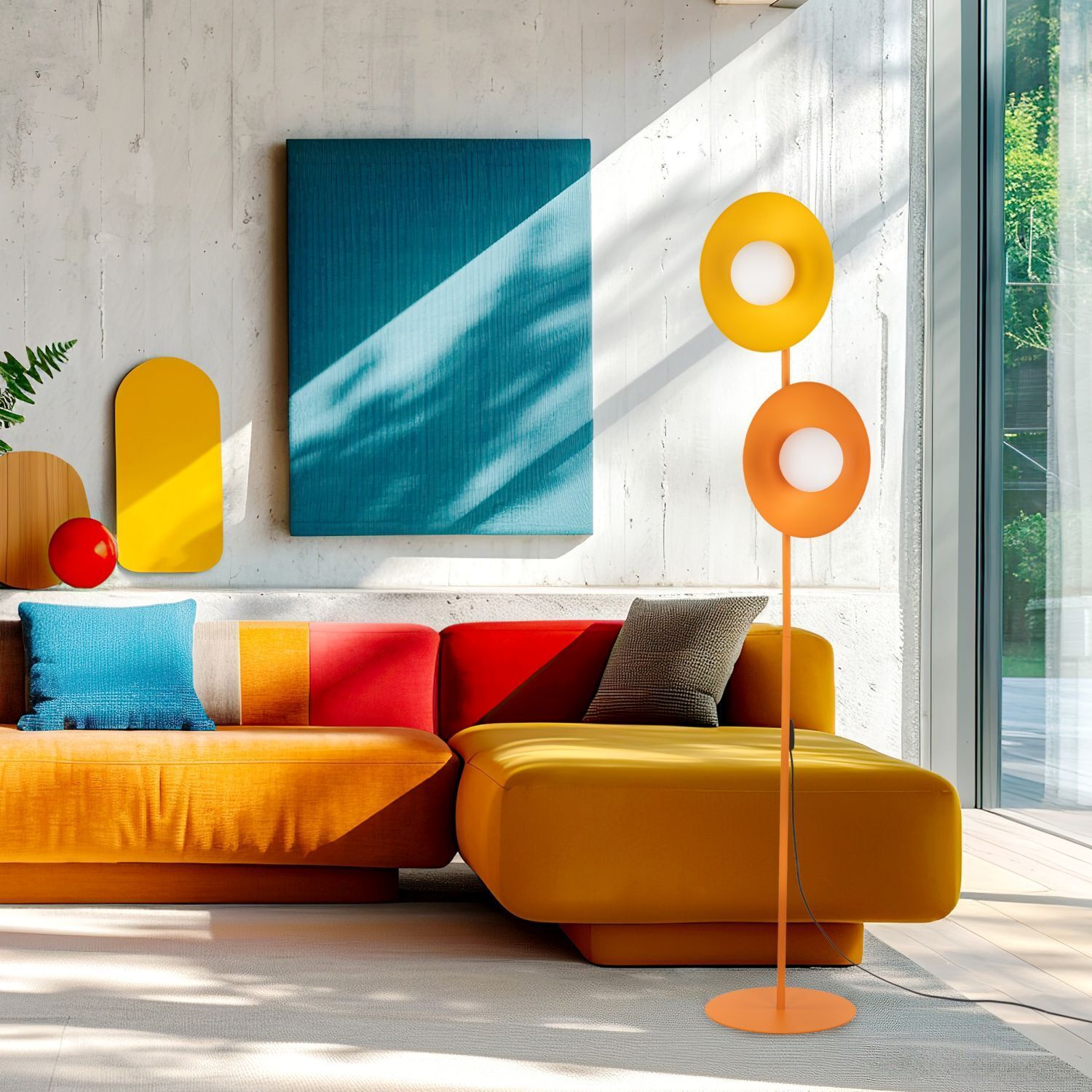 Stehleuchte Orange Metall Glas 160 cm G9 blendarm sofa, sectional, orange, Wohnzimmer, Stehlampe