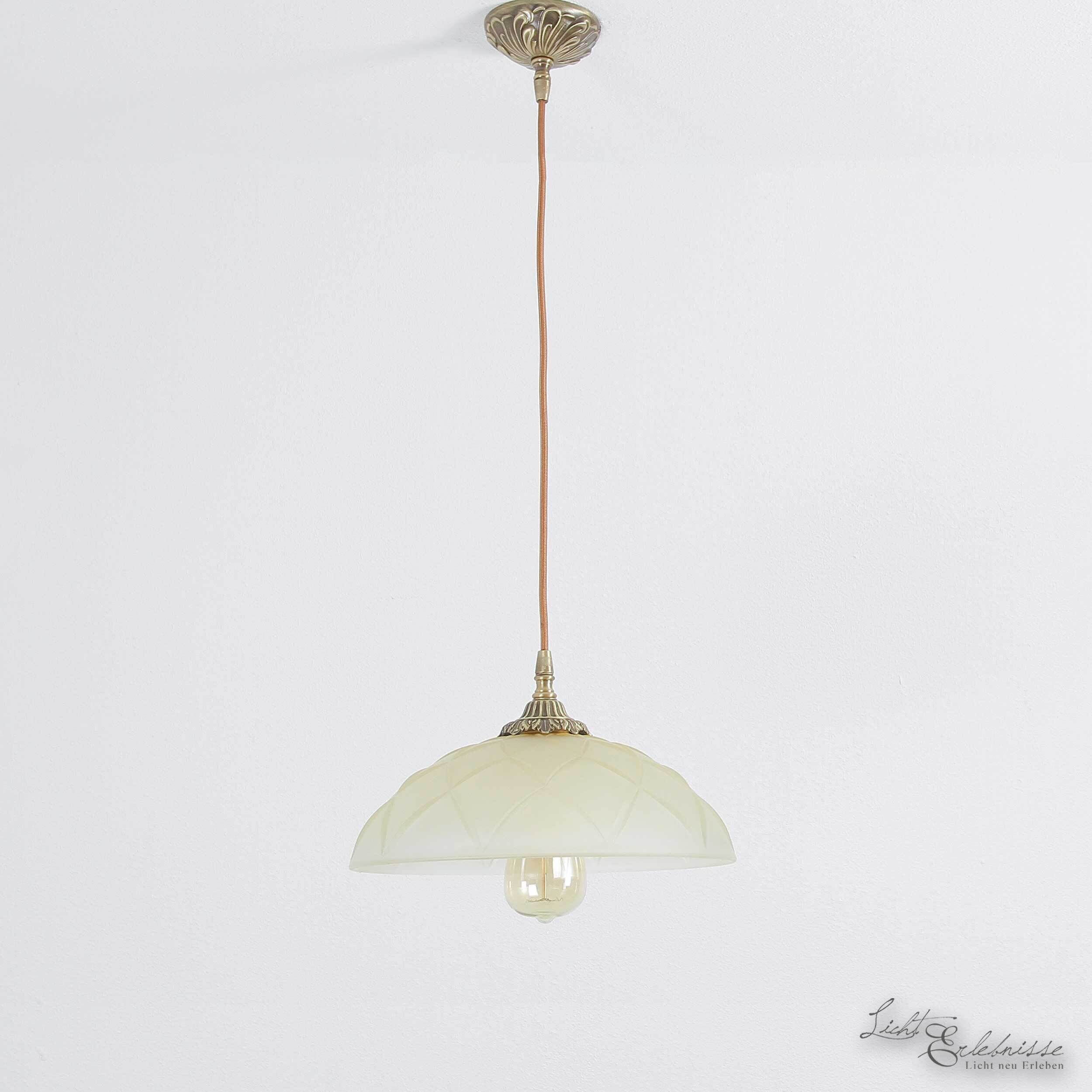 Lampe à suspendre en laiton véritable avec ornement & abat-jour en verre Lampe