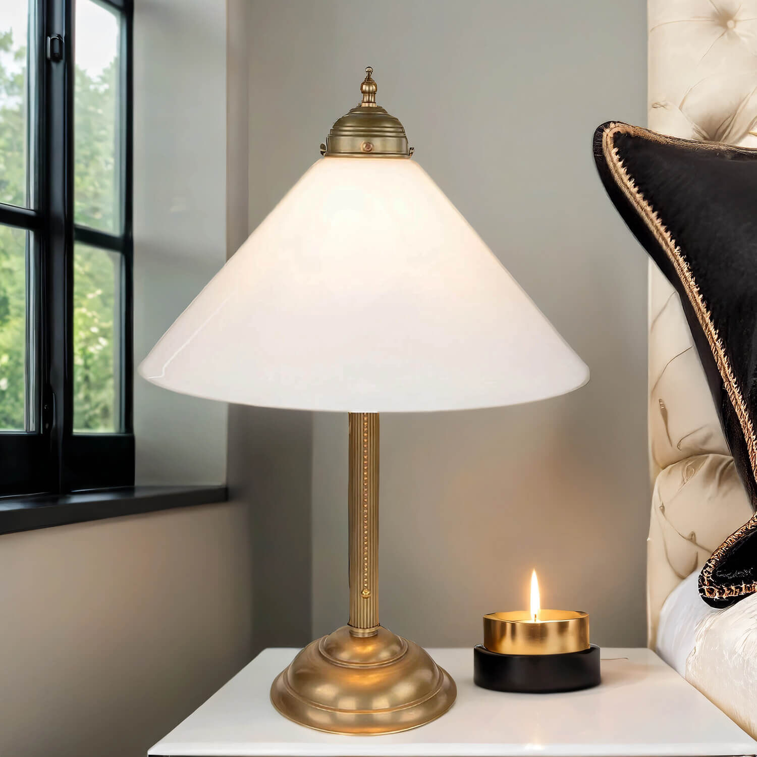 Lampe de table Art Nouveau V4 laiton véritable train Lampe, Tischlampe