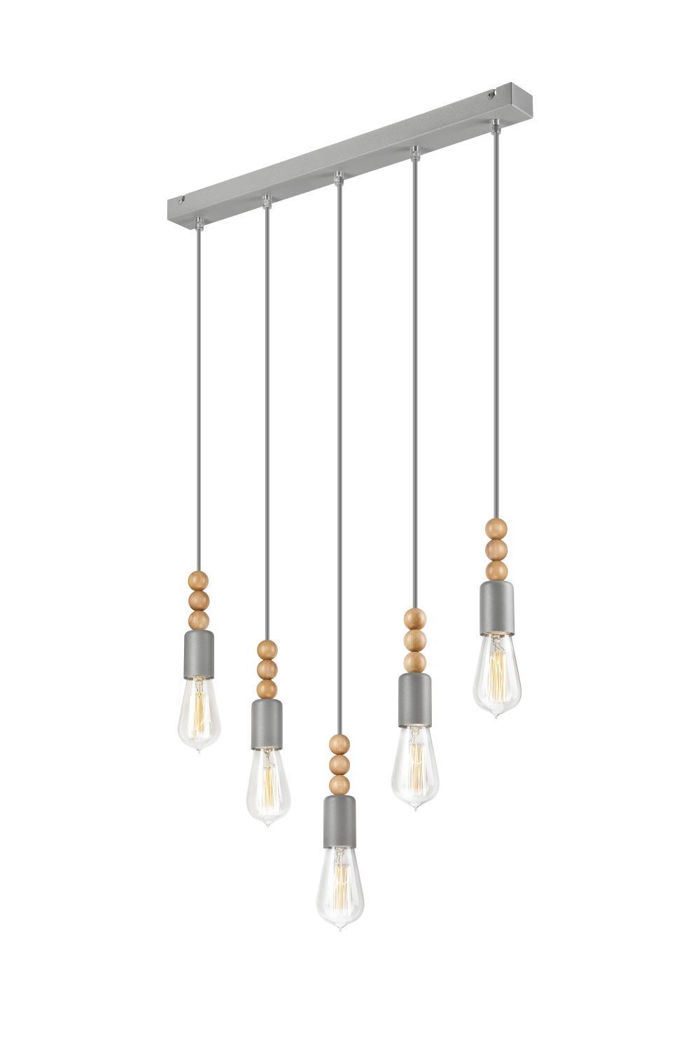Suspension argent 5-flmg long métal bois lampe