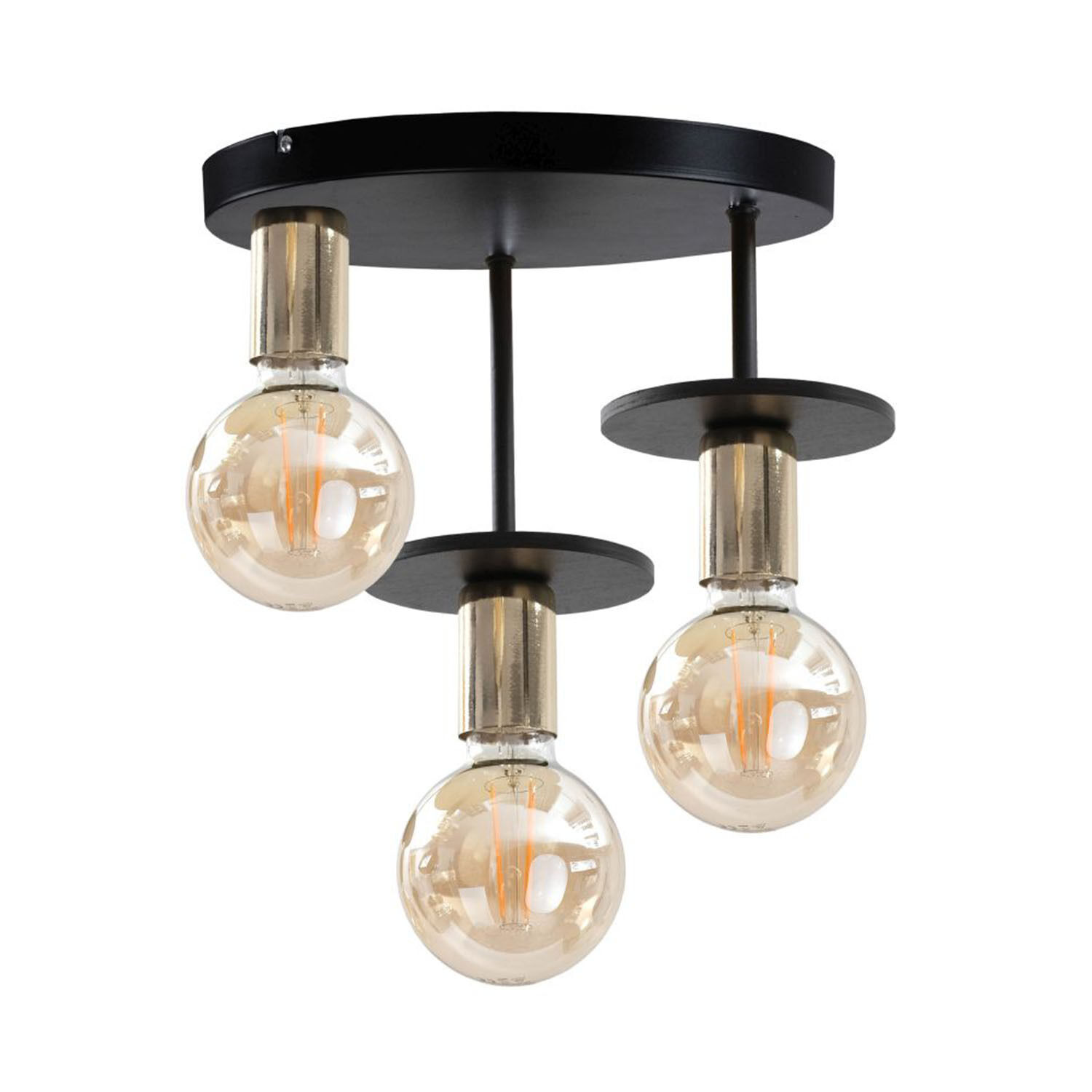 Plafonnier en métal noir or bois Ø30cm Retro Licht, Leuchte