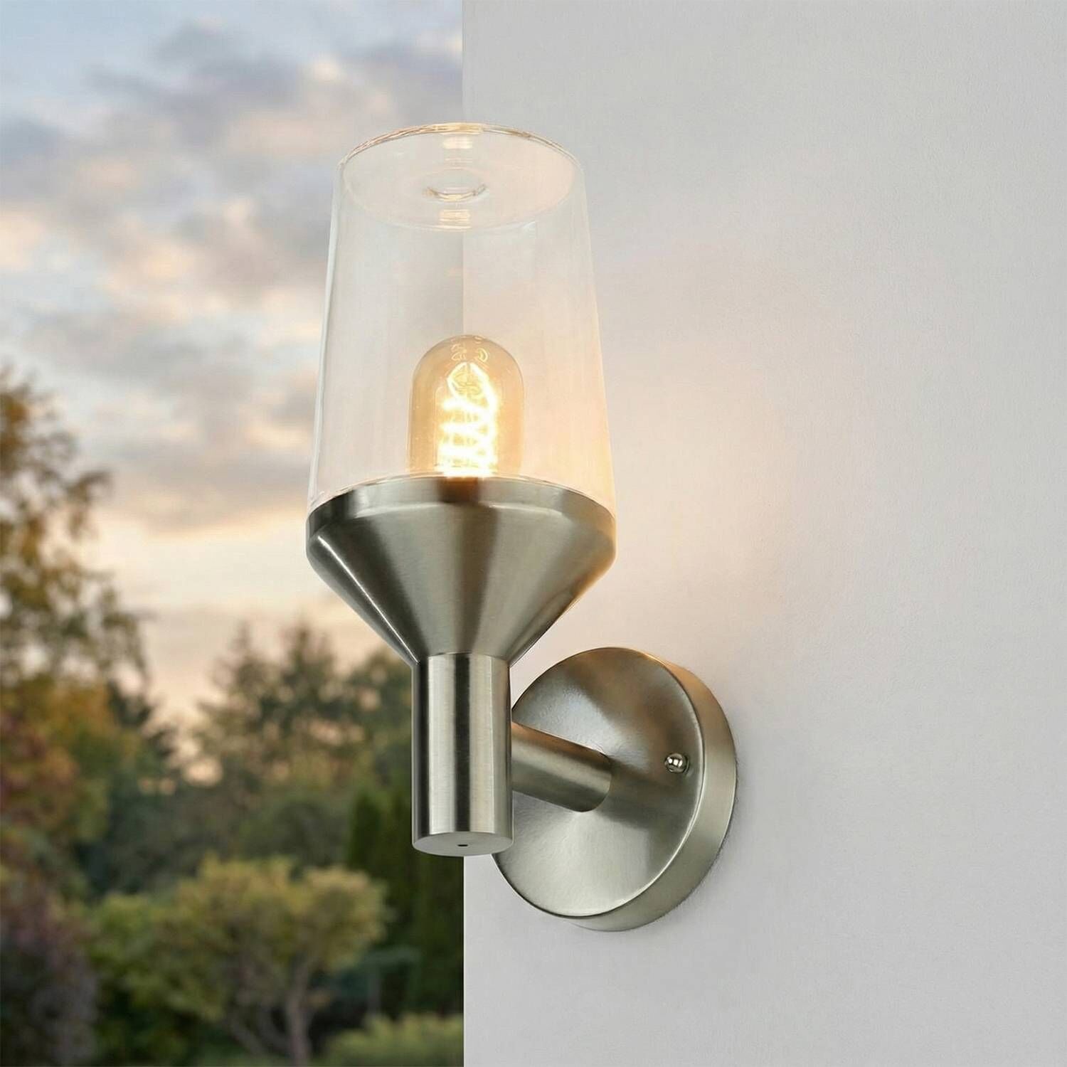 Wandlampe außen Edelstahl Glas E27 IP44 29 cm hoch Wandlampe außen Edelstahl Glas E27 IP44 29 cm hoch