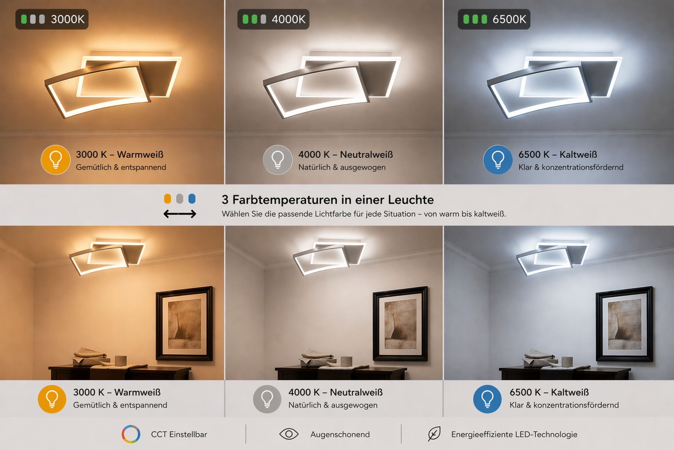Plafonnier LED Blanc Argent 40 W 4800 lm L:42 cm LED-Deckenleuchte, Wandlampe, geometrische Formen, Kaltweiß, Dimmbar