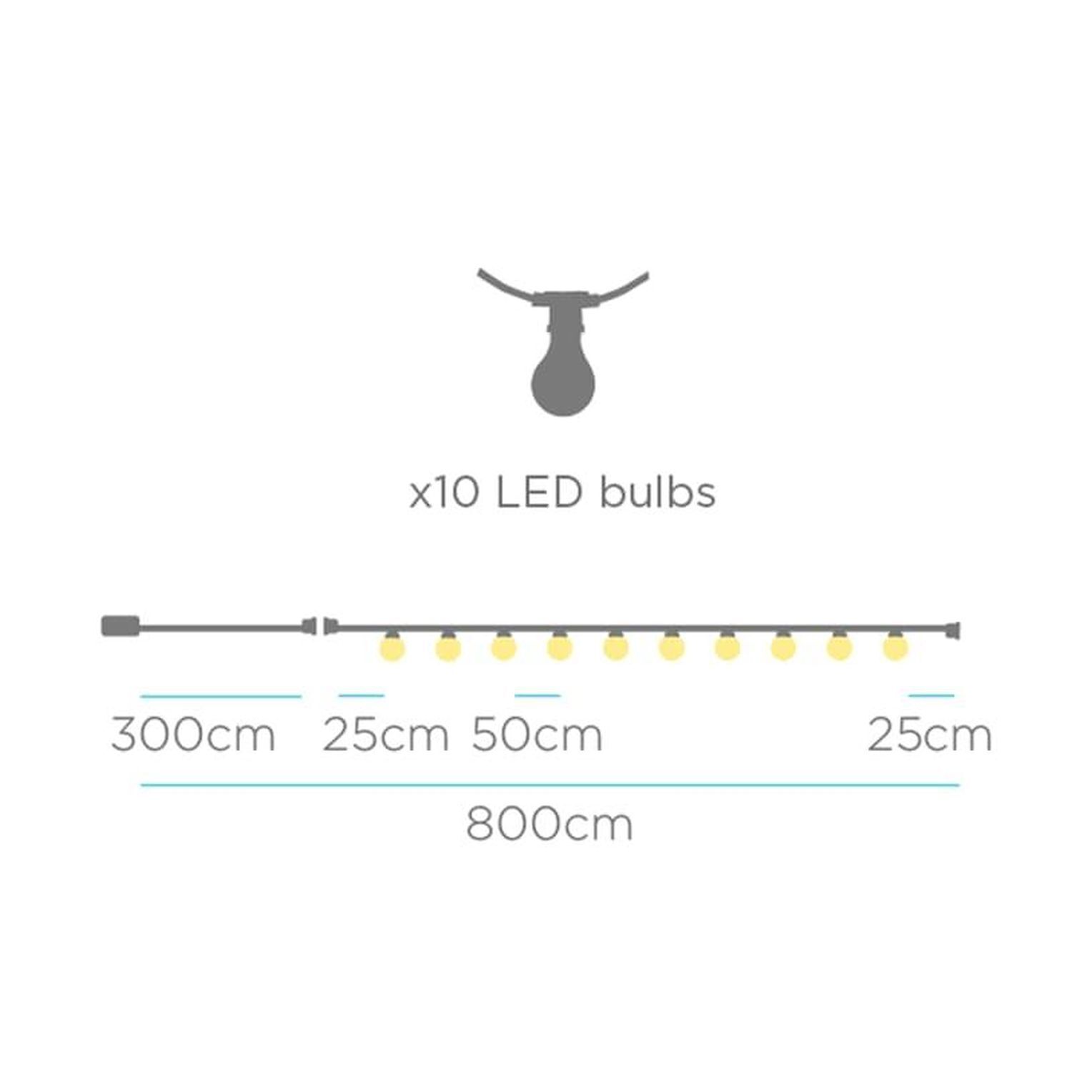 Guirlande lumineuse extérieure LED 5m 10x E27 IP44 2700 K avec fiche