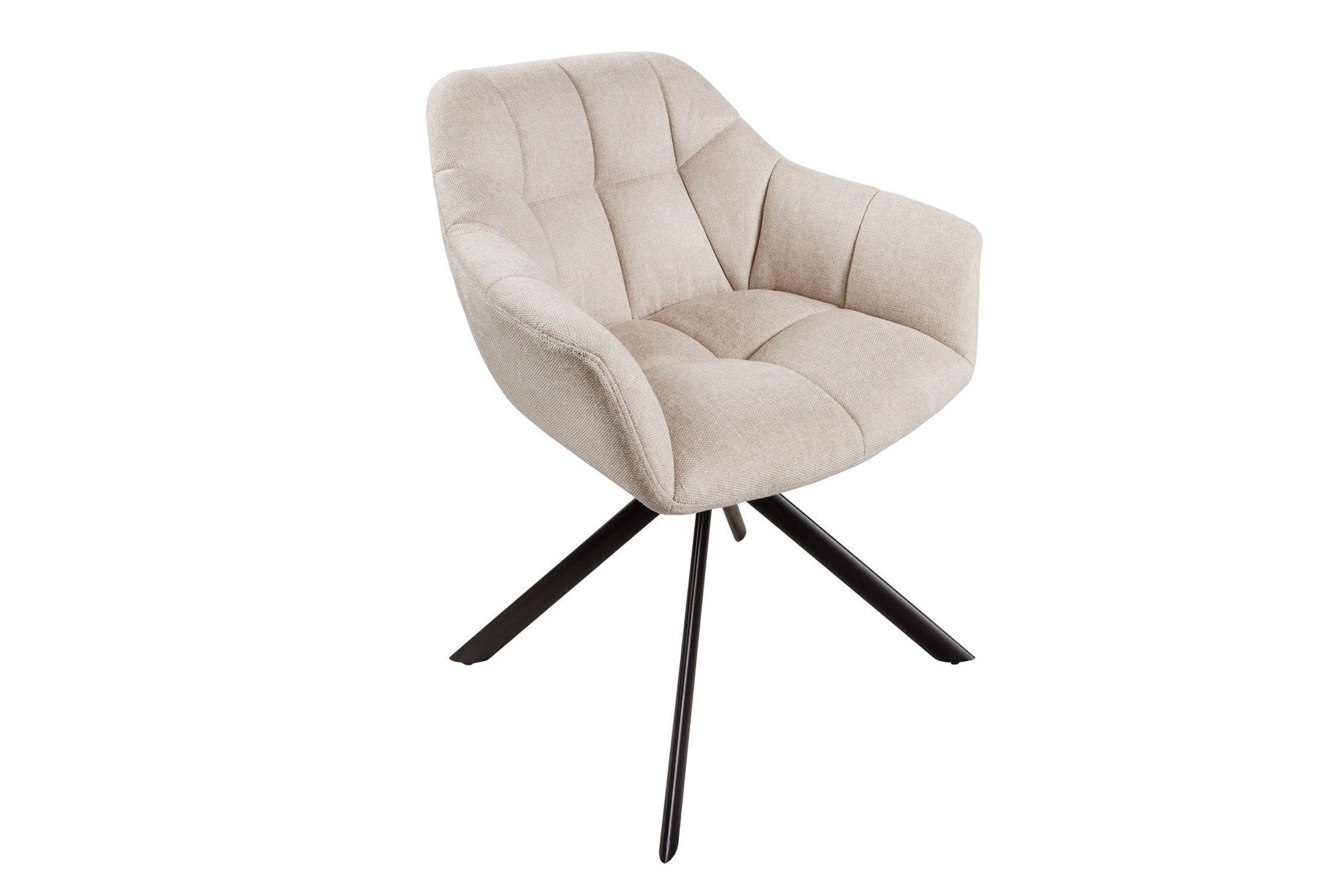 Chaise de bureau sans roulettes Crème Beige Noir Tissu Métal Rétro Moebel, Stuhl, Sessel