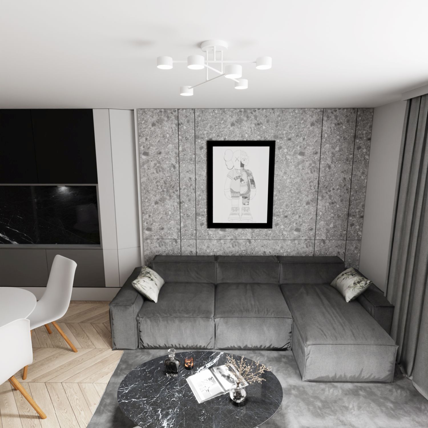 Plafonnier Blanc Métal accentué L:60 cm GX53 Dekoration für Zuhause, Mobiliar, Wohnzimmer, Couch, Innenarchitektur