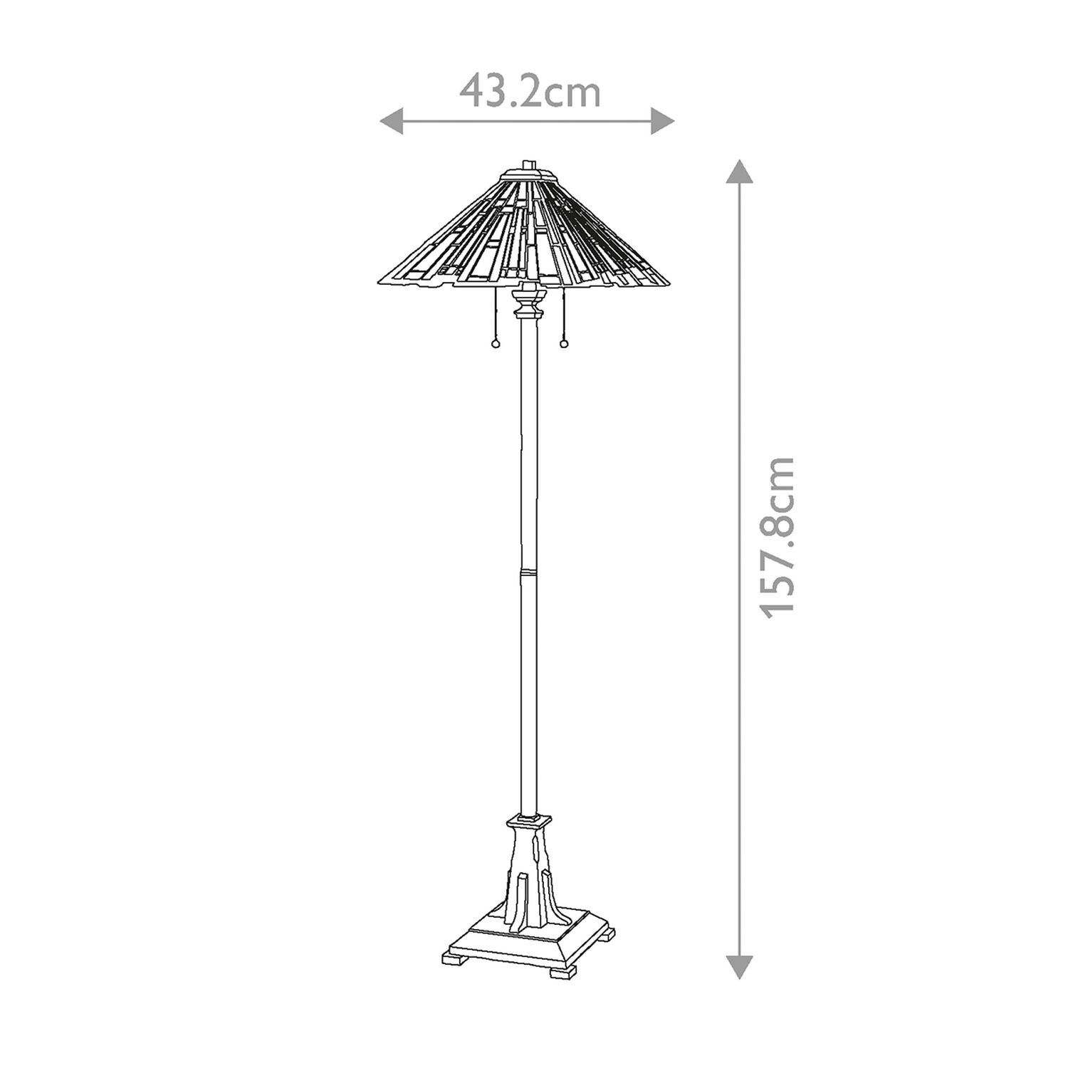Stehlampe Tiffany Stil 157,8 cm hoch Zugschalter 2x E27 Stehlampe, Rattanlampe, Schirmlampe, Lampenfuß, Holz/Metall