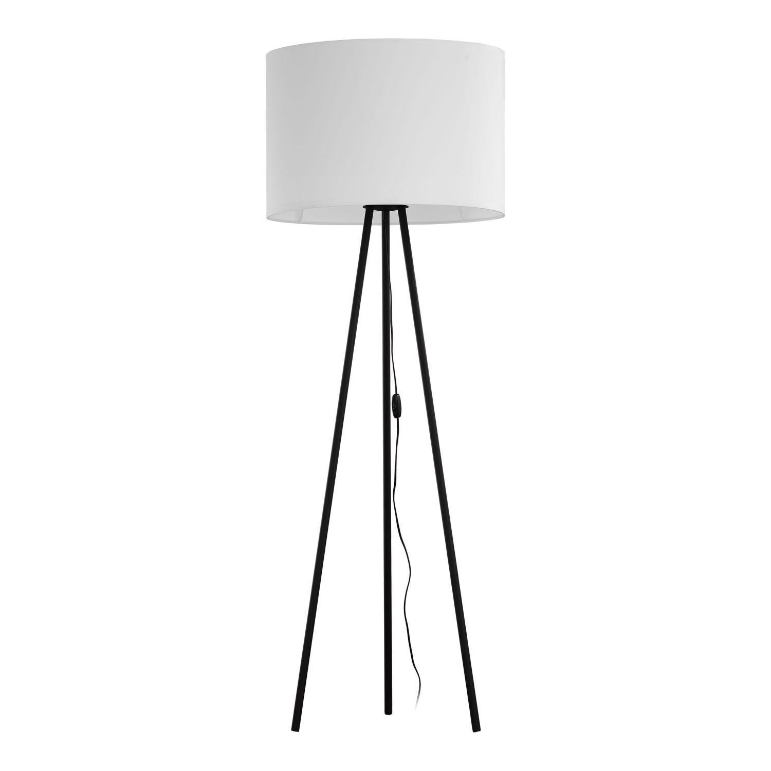 Lampadaire métal tissu 165 cm trépied noir blanc E27